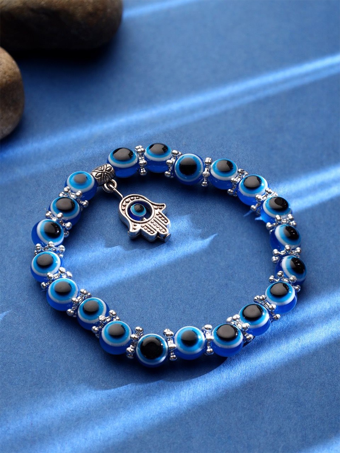 

KACY Evil Eye Beaded Elasticated Bracelet, Blue