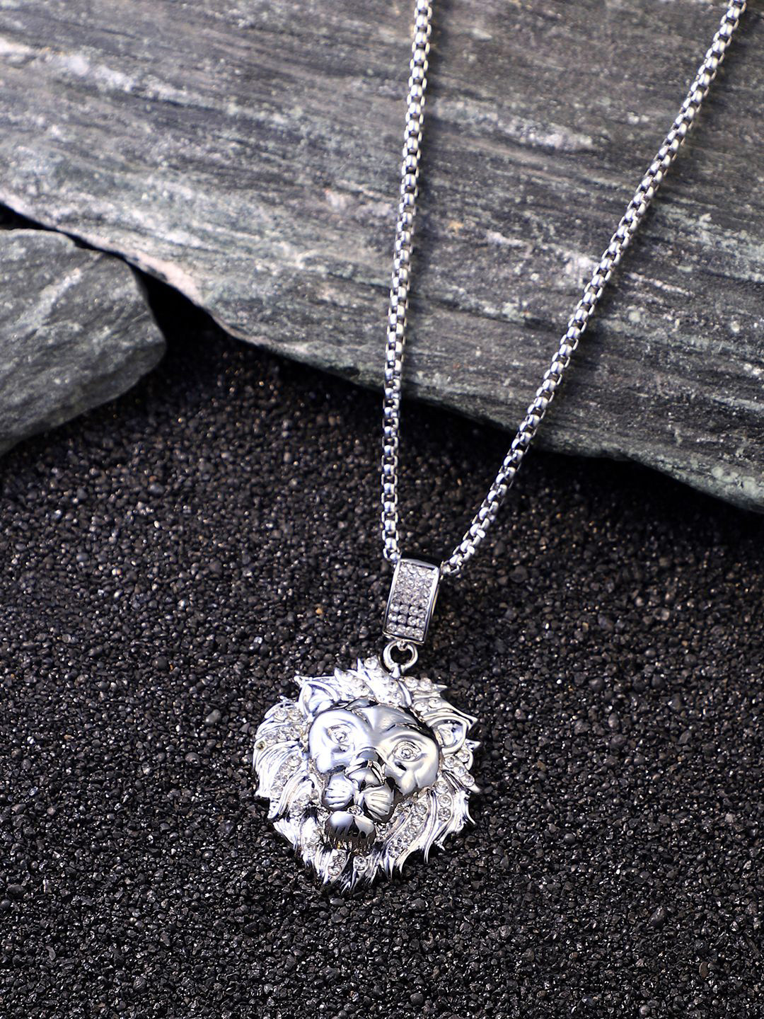 

French Accent Men Silver-Plated Animal Shaped Pendant with Chain