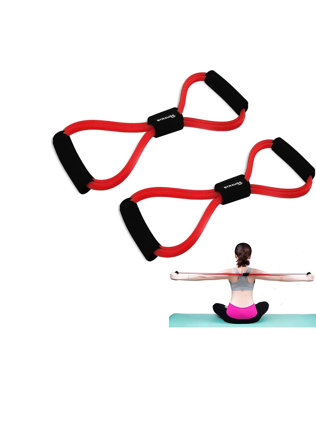 

STRAUSS Set of 2 Yoga Chest Expander Accessories, Red