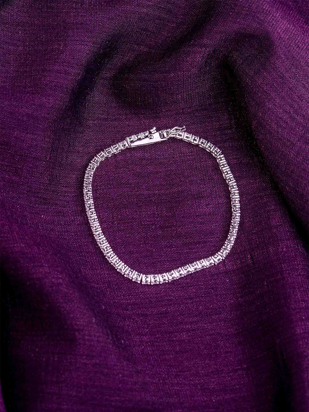 

STERLYN Women Sterling Silver Cubic Zirconia Rhodium-Plated Link Bracelet