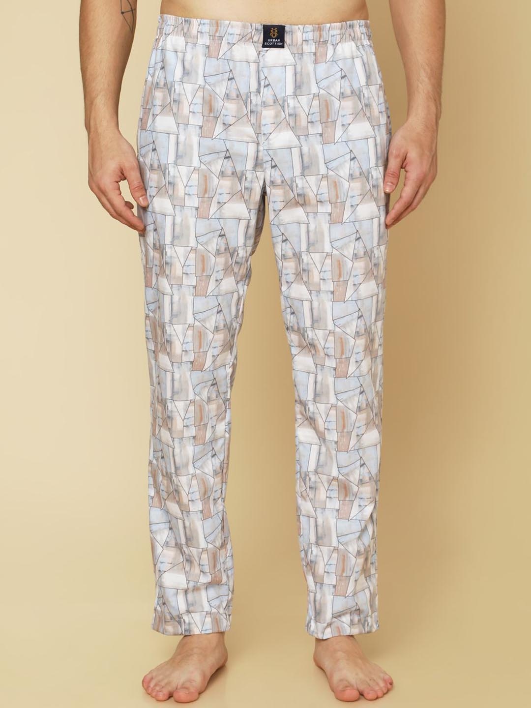 

URBAN SCOTTISH Men Printed Mid Rise Lounge Pants, White