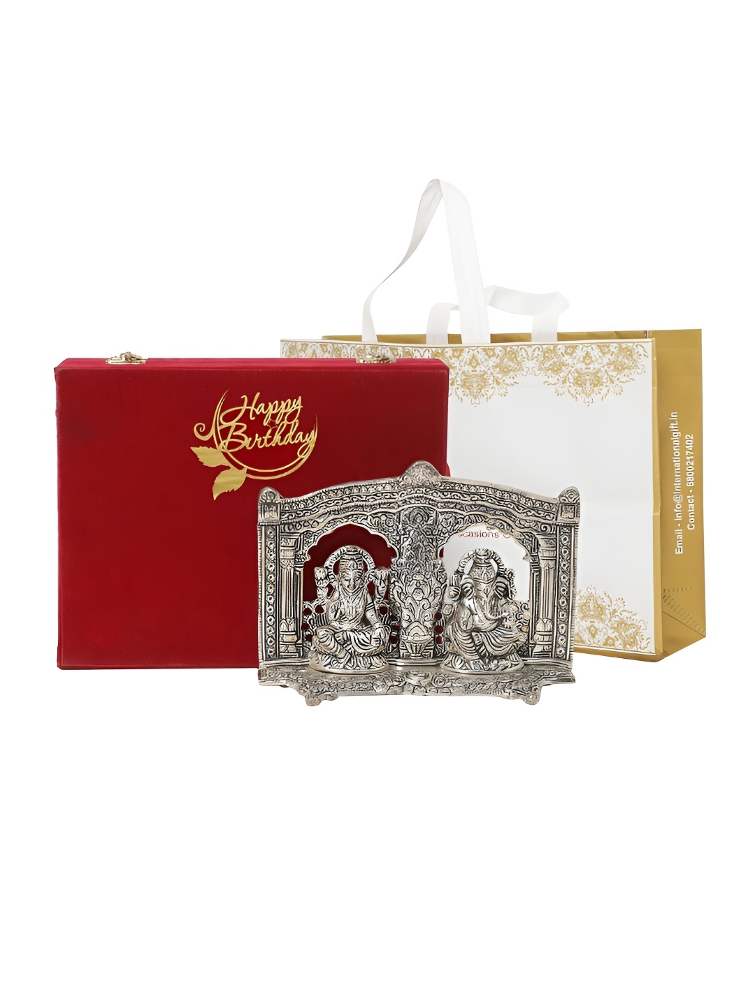 

INTERNATIONAL GIFT Silver Toned Laxmi Ganesh Metal Idol Showpiece With Velvet Box