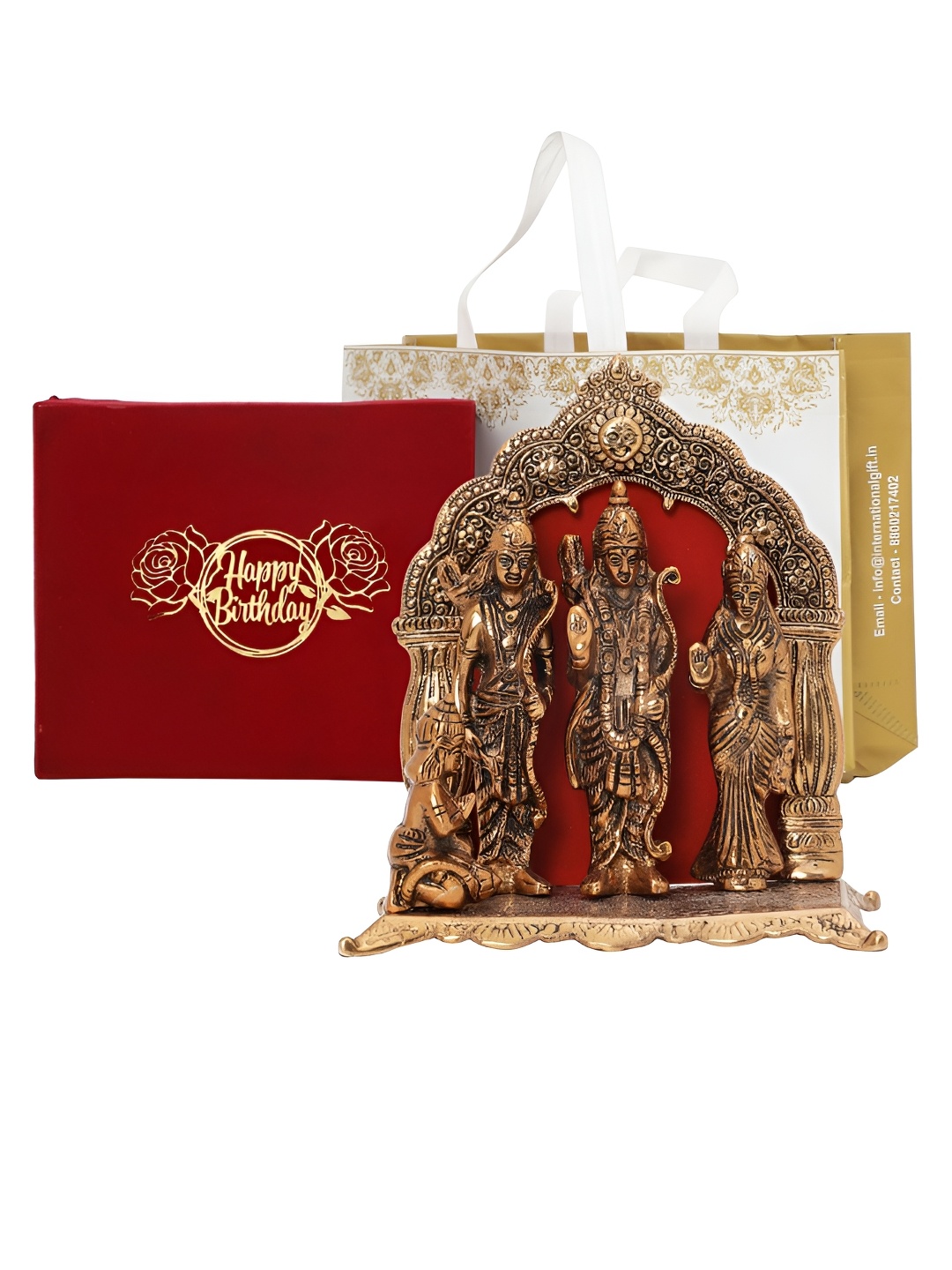 

INTERNATIONAL GIFT CopperToned and Red Metal Ram Darbar God Idol Showpiece with Velvet Box, Copper