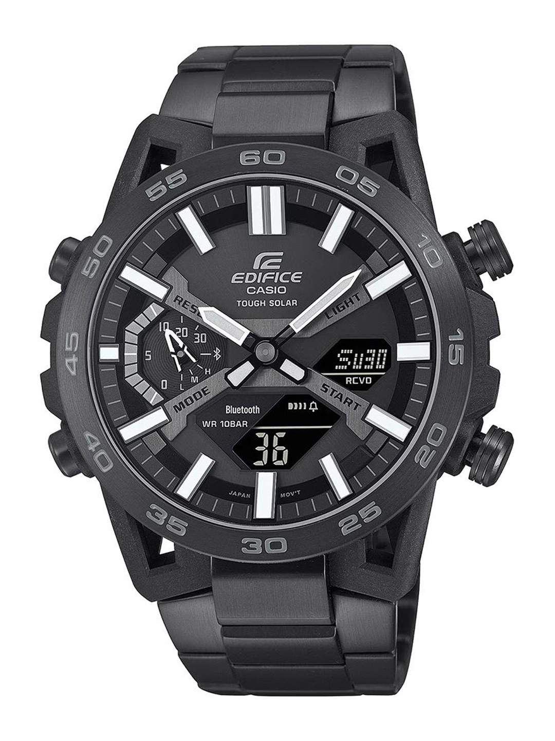 

CASIO Men Dial & Stainless Steel Cuff Straps Analogue and Digital Chronograph Solar Powered Watch ED608, Black