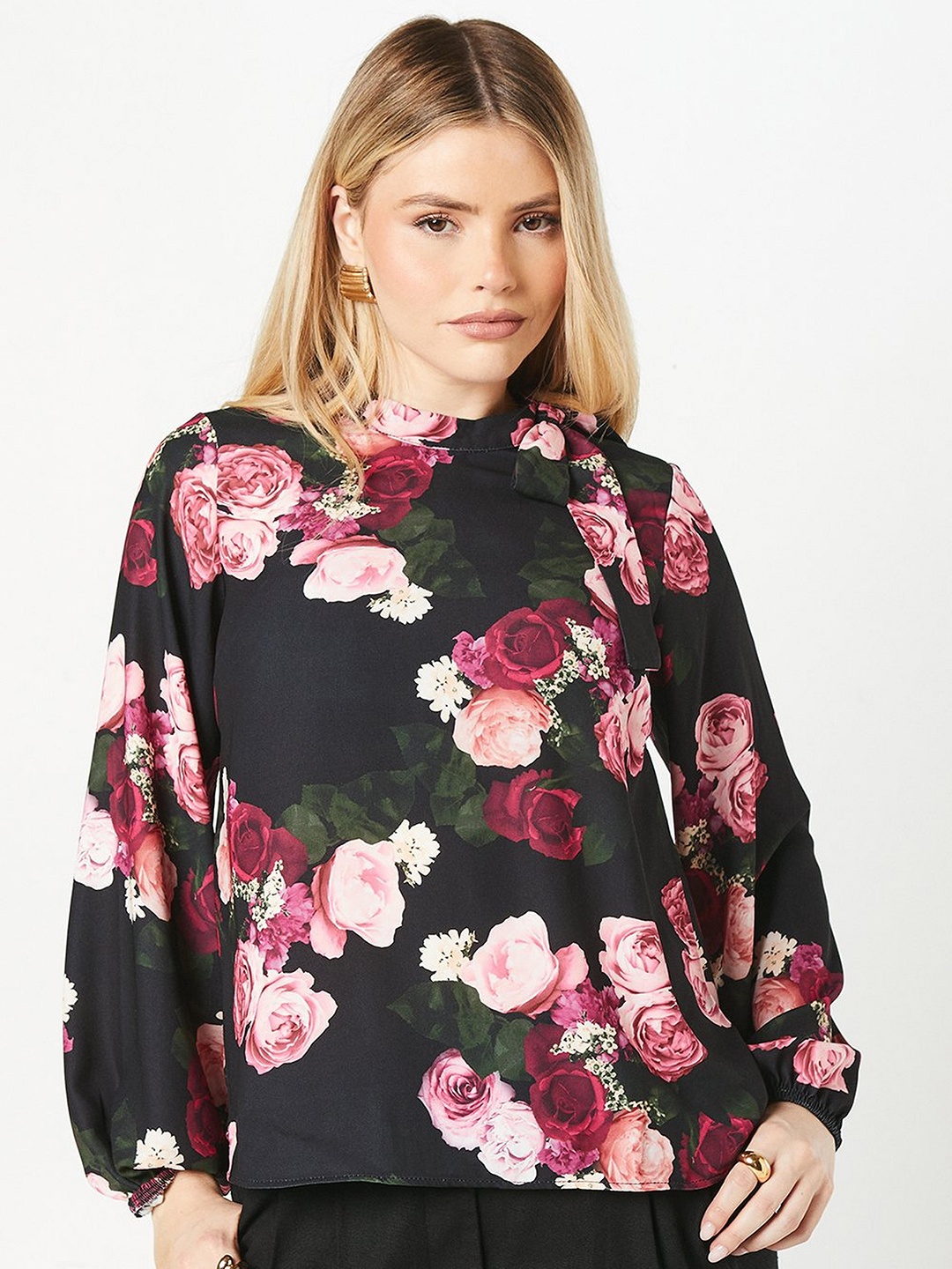 

DOROTHY PERKINS Floral Print Bishop Sleeves Top, Black