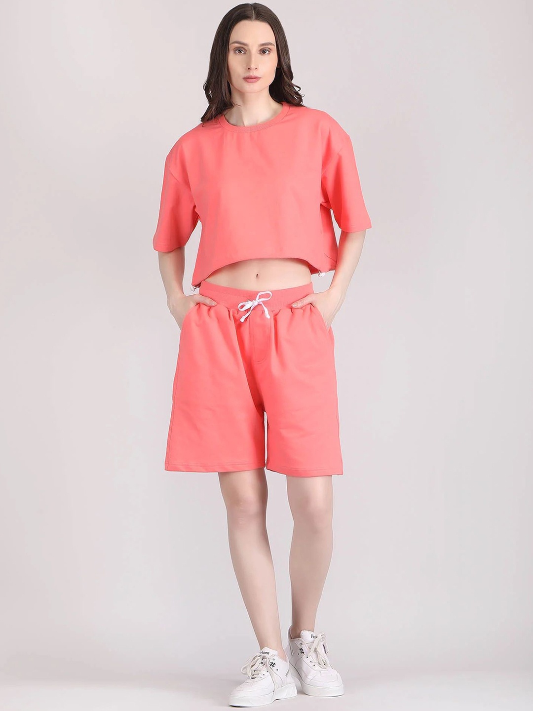 

Raxedo Pure Cotton Oversized T-Shirt With Shorts Co-Ords, Pink