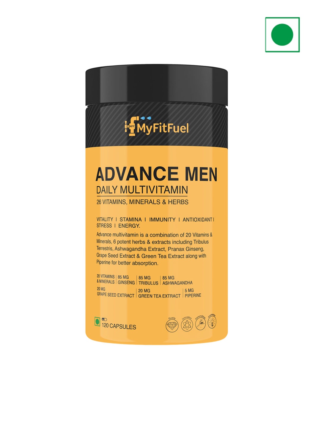 

MyFitFuel Men Advance Daily Multivitamins - 120 Capsules, Yellow