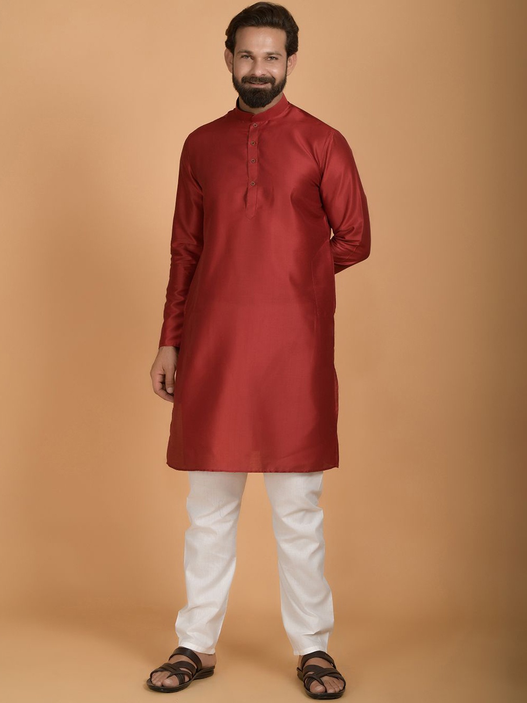 

LA'SCOOT Men Regular Kurta with Pyjamas, Maroon