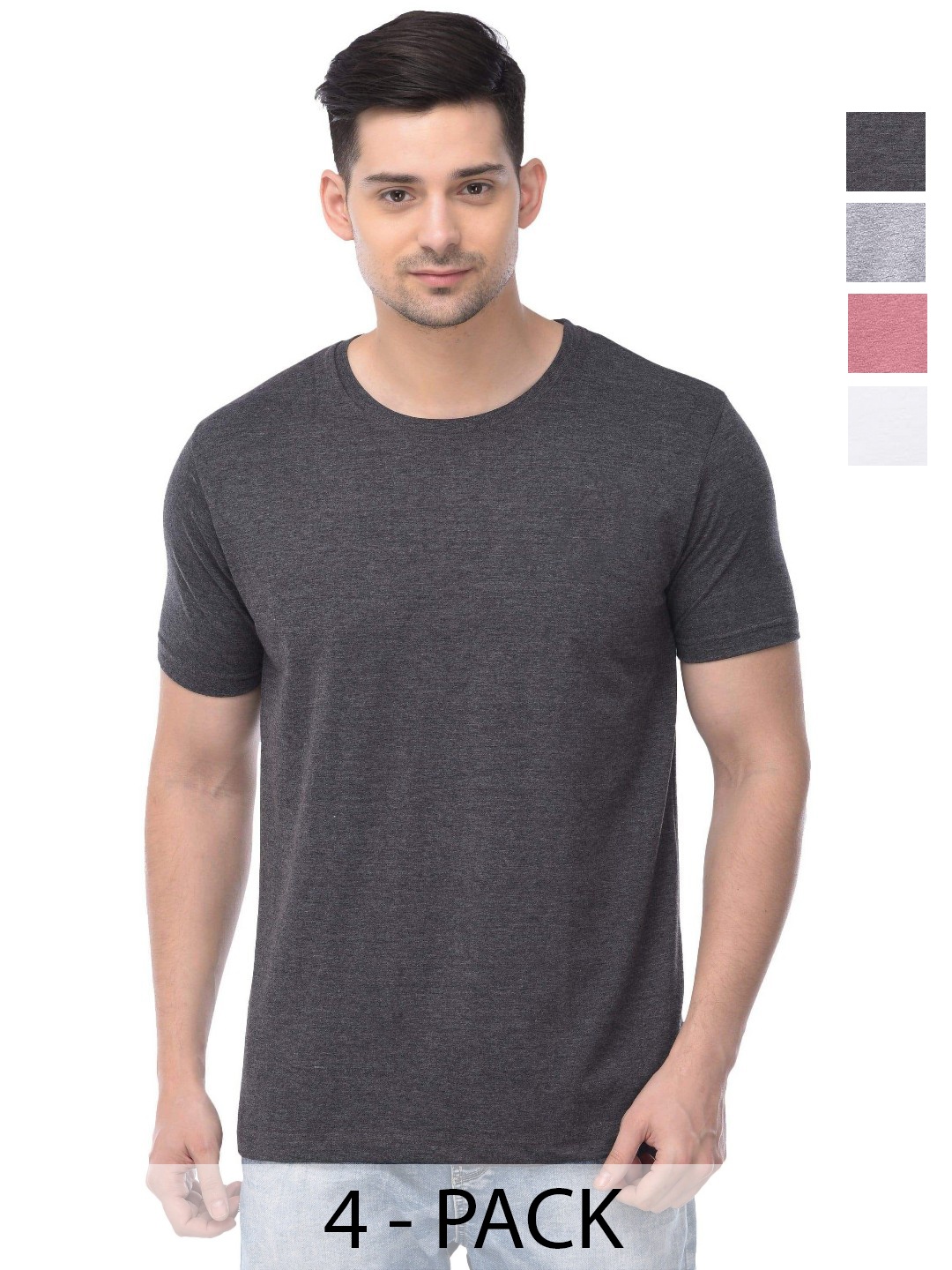 

COLOR CAPITAL Unisex Pack Of 4 Solid Round Neck Cotton T-shirts, Grey