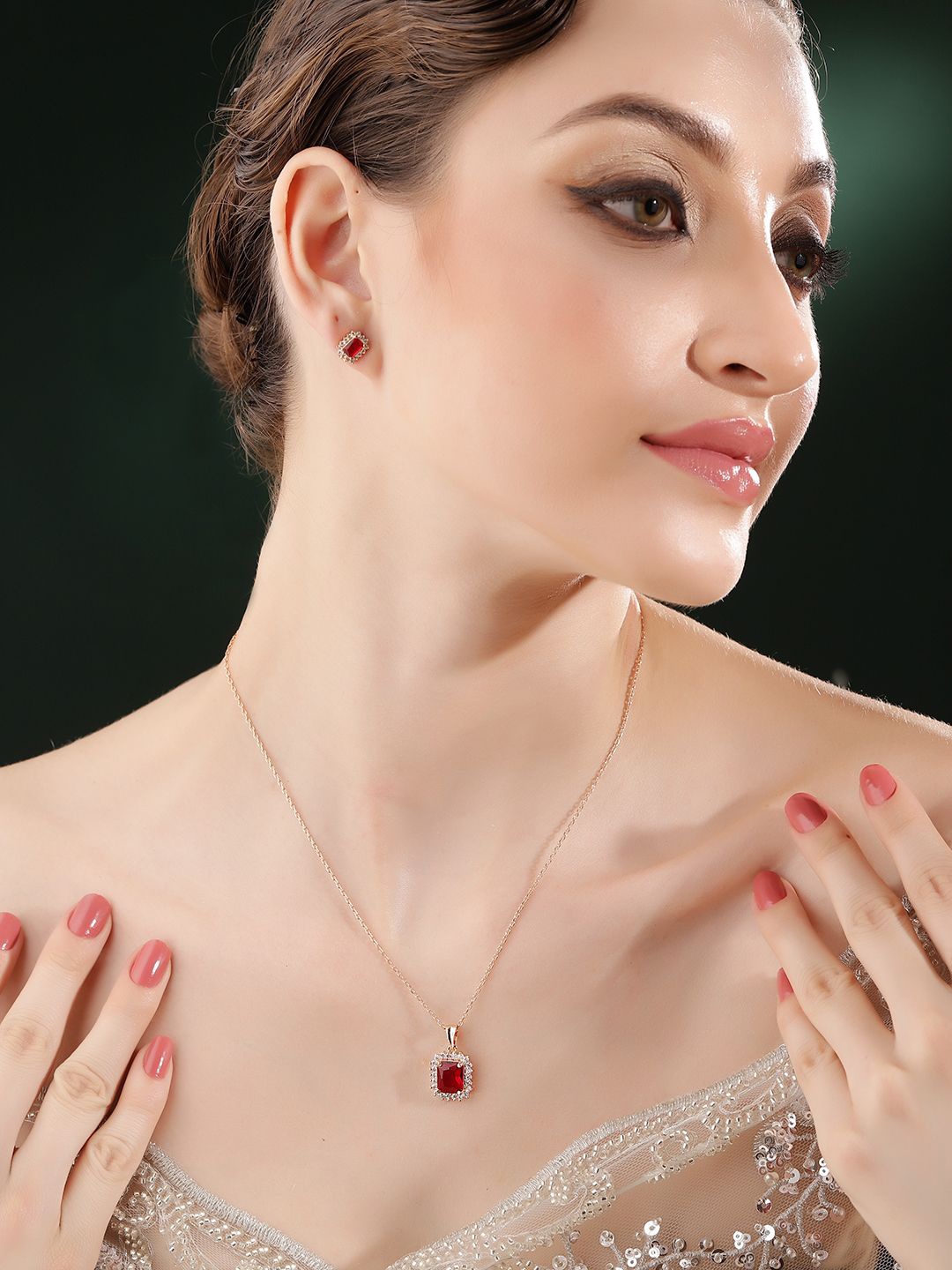 

Priyaasi Rose Gold-Plated AD Stone-Studded Jewellery Set