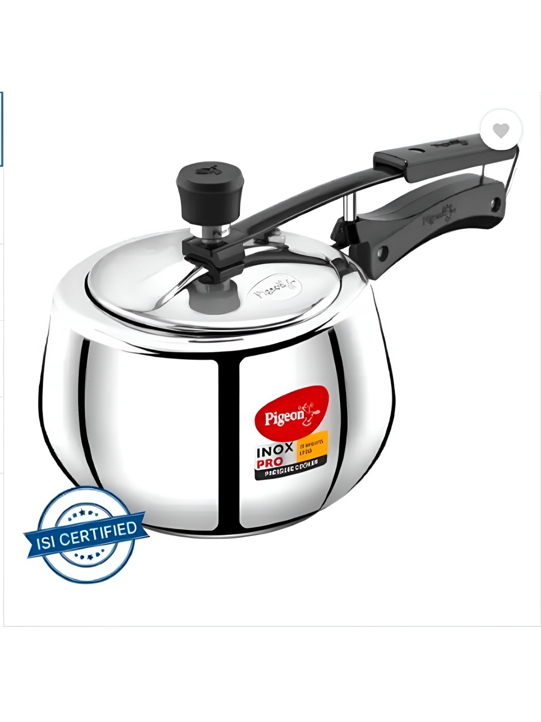 

Pigeon Inox Pro Black Stainless Steel Pressure Cooker With Induction - 3L, Silver