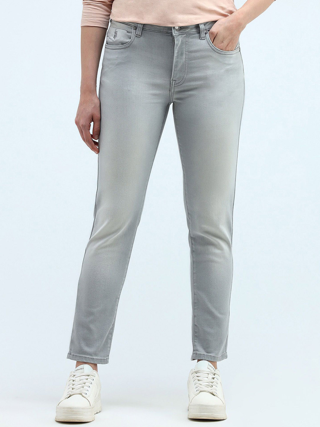 

U.S. Polo Assn. Women Women Slim Fit Light Fade Stretchable Jeans, Grey
