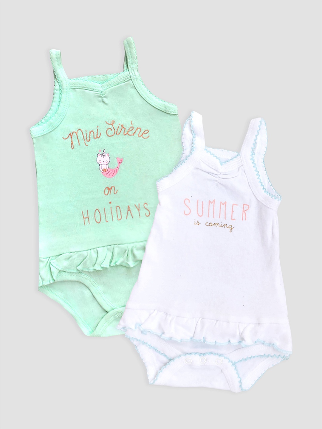 

Kidbea Infants Girls Pack Of 2 Printed Cotton Bodysuit, Grey