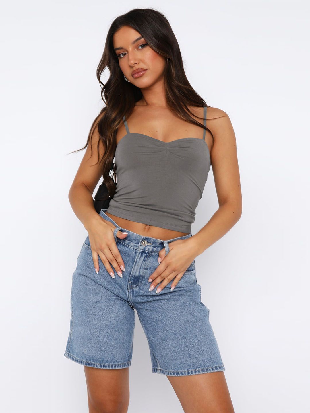 

StyleCast Women Solid Shoulder Straps Top, Grey