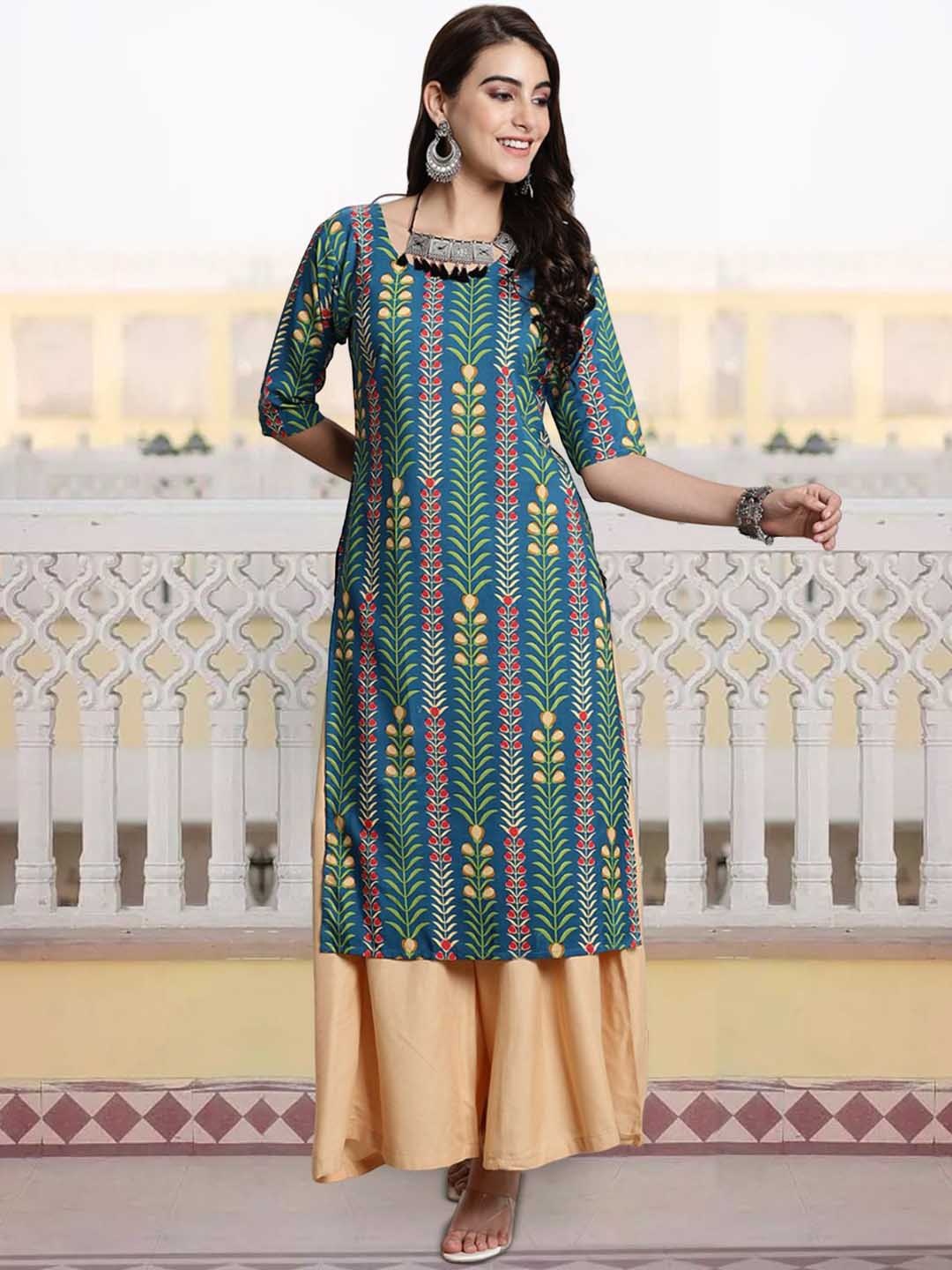 

7Threads Women Printed Patchwork Floral Crepe Kurta, Multi