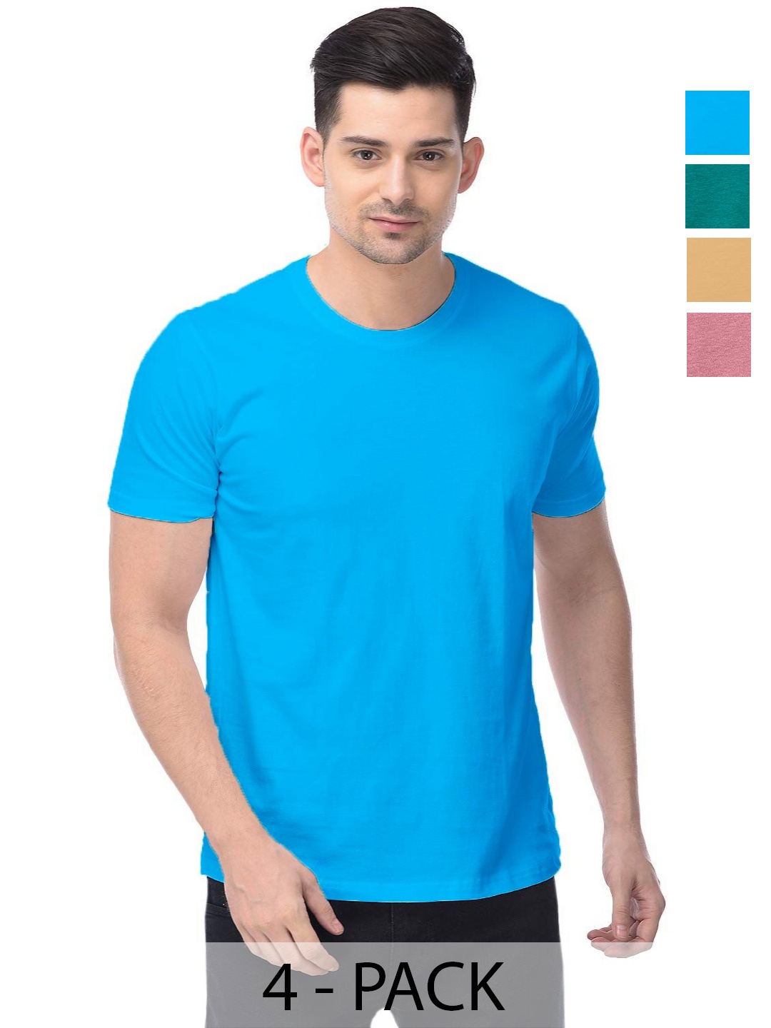 

COLOR CAPITAL Unisex Pack Of 4 Solid Round Neck Cotton T-shirts, Na