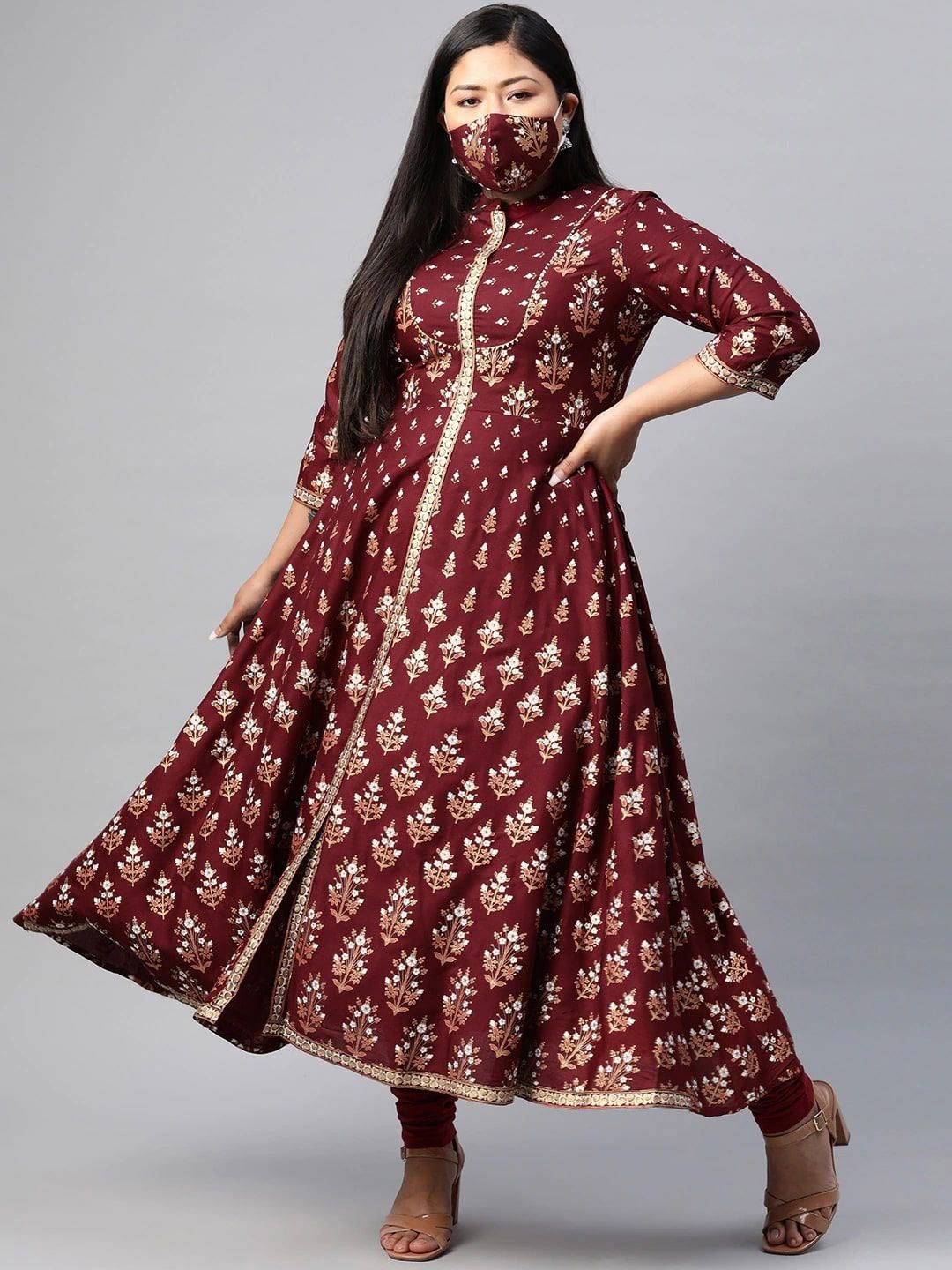 

YASH GALLERY Women Floral Printed Anarkali Kurta, Maroon