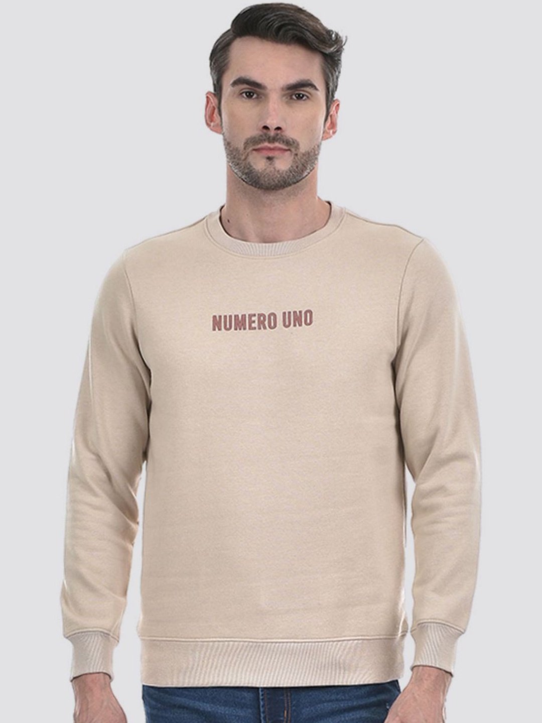 

Numero Uno Men Typography Printed Sweatshirt, Beige