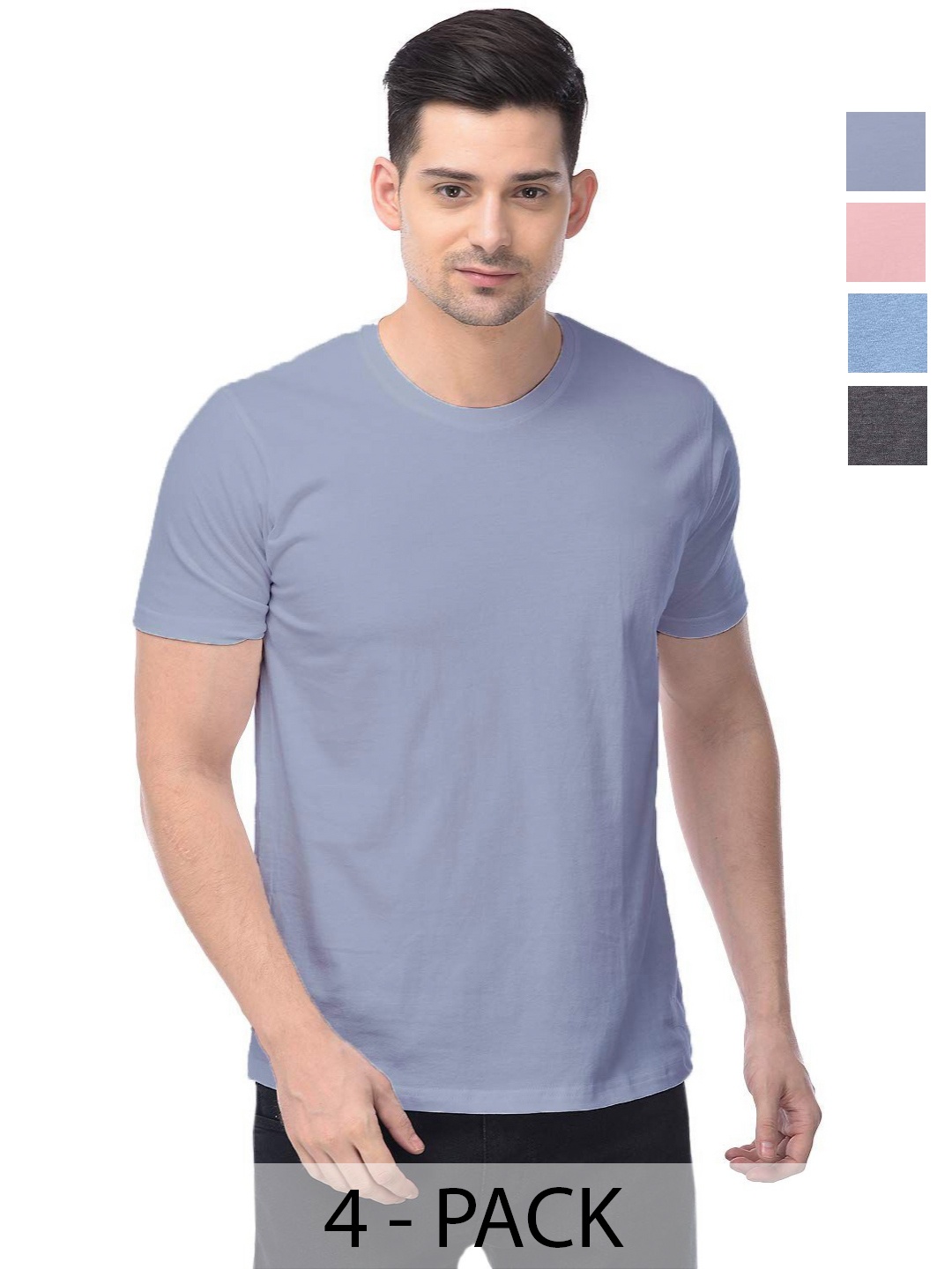 

COLOR CAPITAL Unisex Pack Of 4 Solid Round Neck Cotton T-shirts, Grey