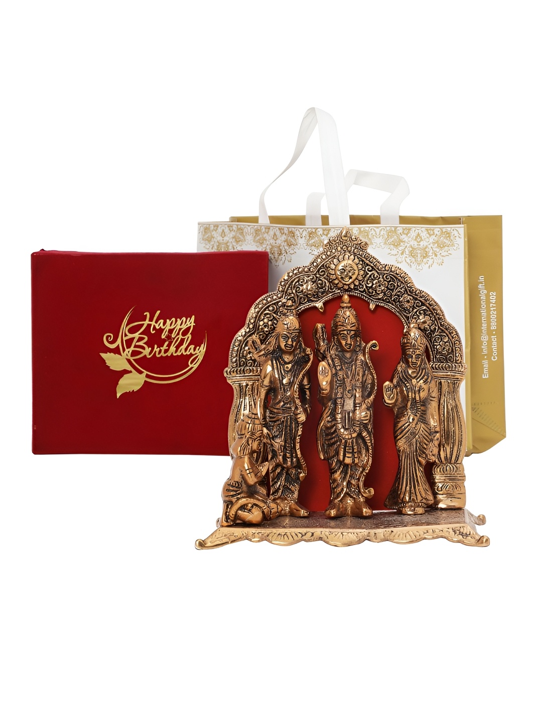 

INTERNATIONAL GIFT Ram Darbar Idol Velvet Box With Carry Bag & "Happy Birthday" Tag, Copper