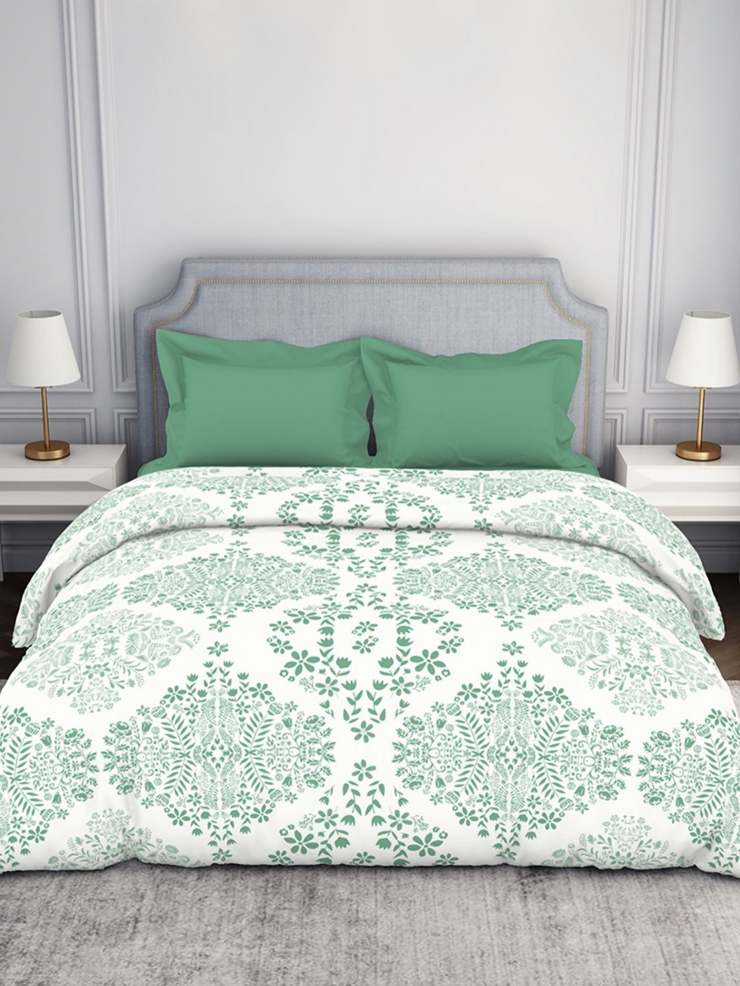 

SPACES Green & White Ethnic Motifs Printed Pure Cotton Double Bed Comforter