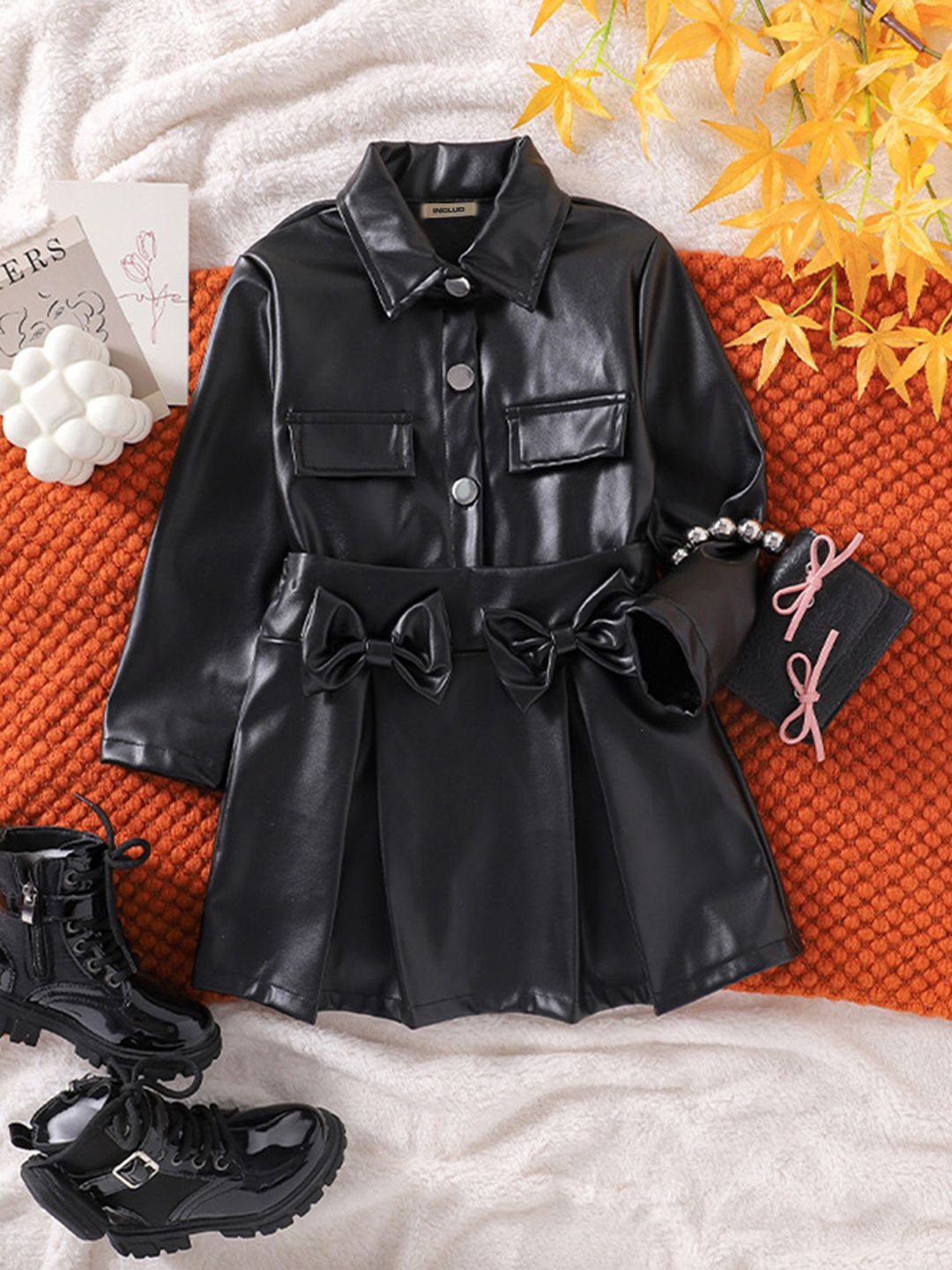 

INCLUD Girls Long Sleeves Shirt with Skirt, Black