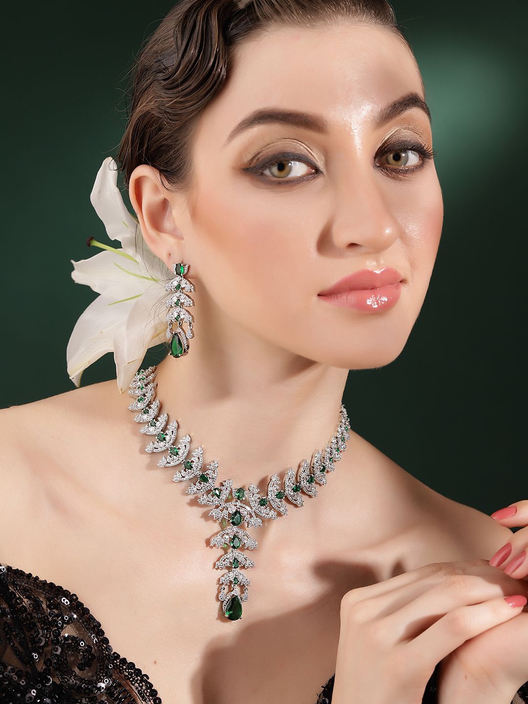 

Priyaasi Silver-Plated AD Studded Jewellery Set