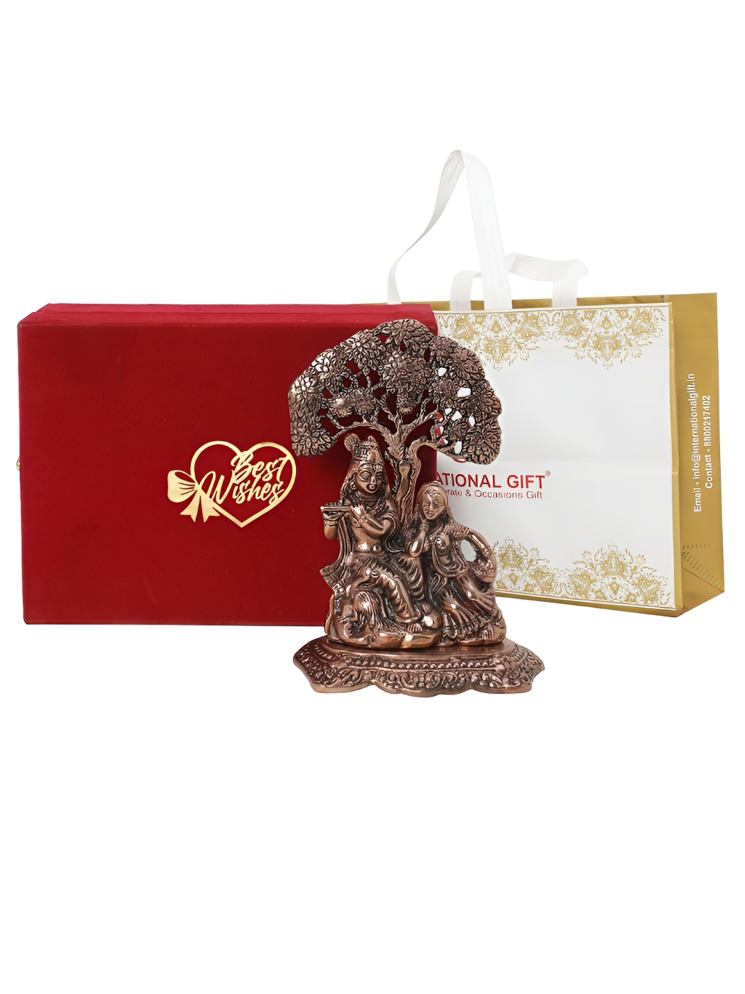 

INTERNATIONAL GIFT Copper-Toned Shree Radha Krishna Showpiece With Birthday Tag & Box