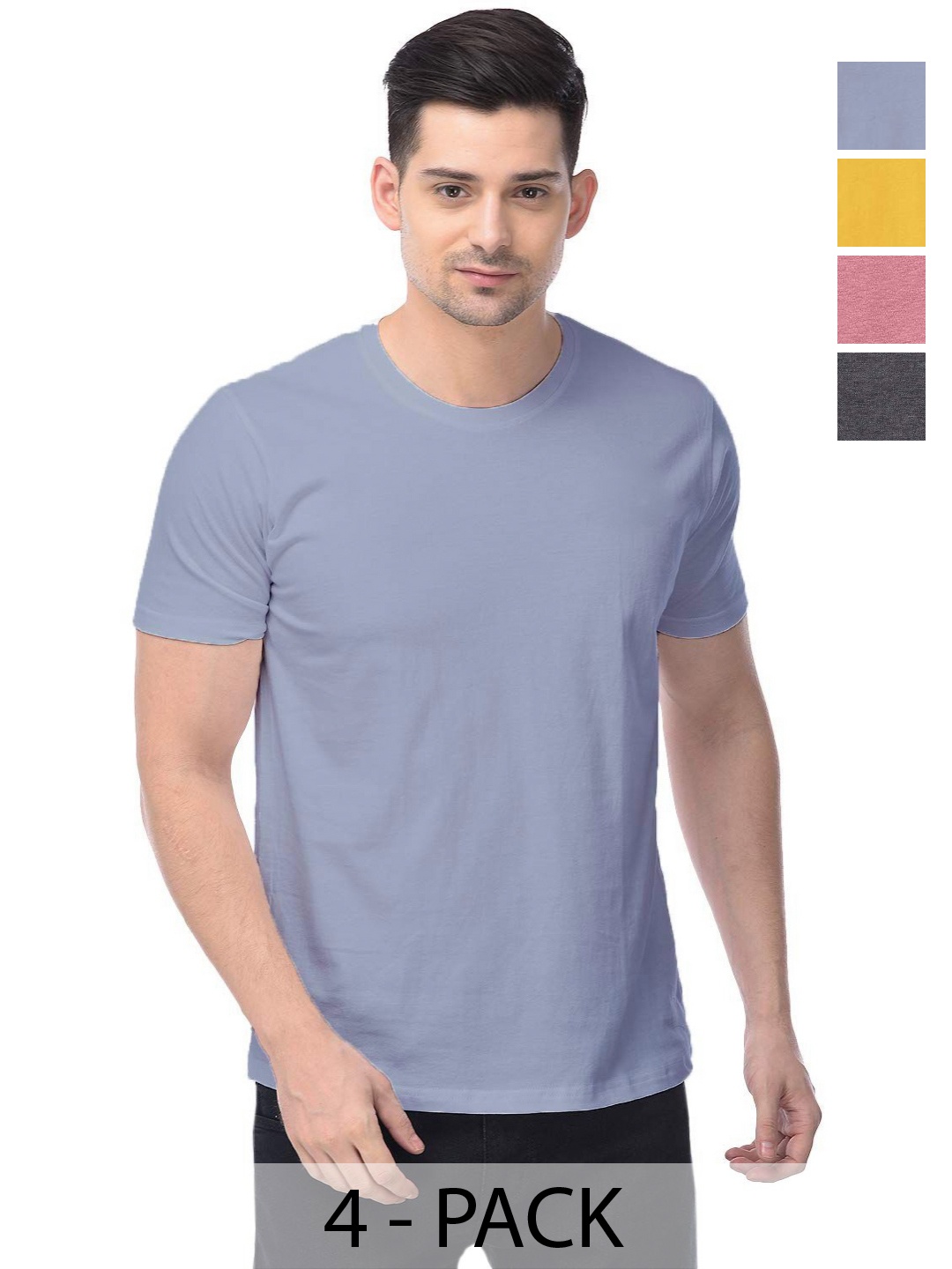 

COLOR CAPITAL Unisex Pack Of 4 Solid Round Neck Cotton T-shirts, Na