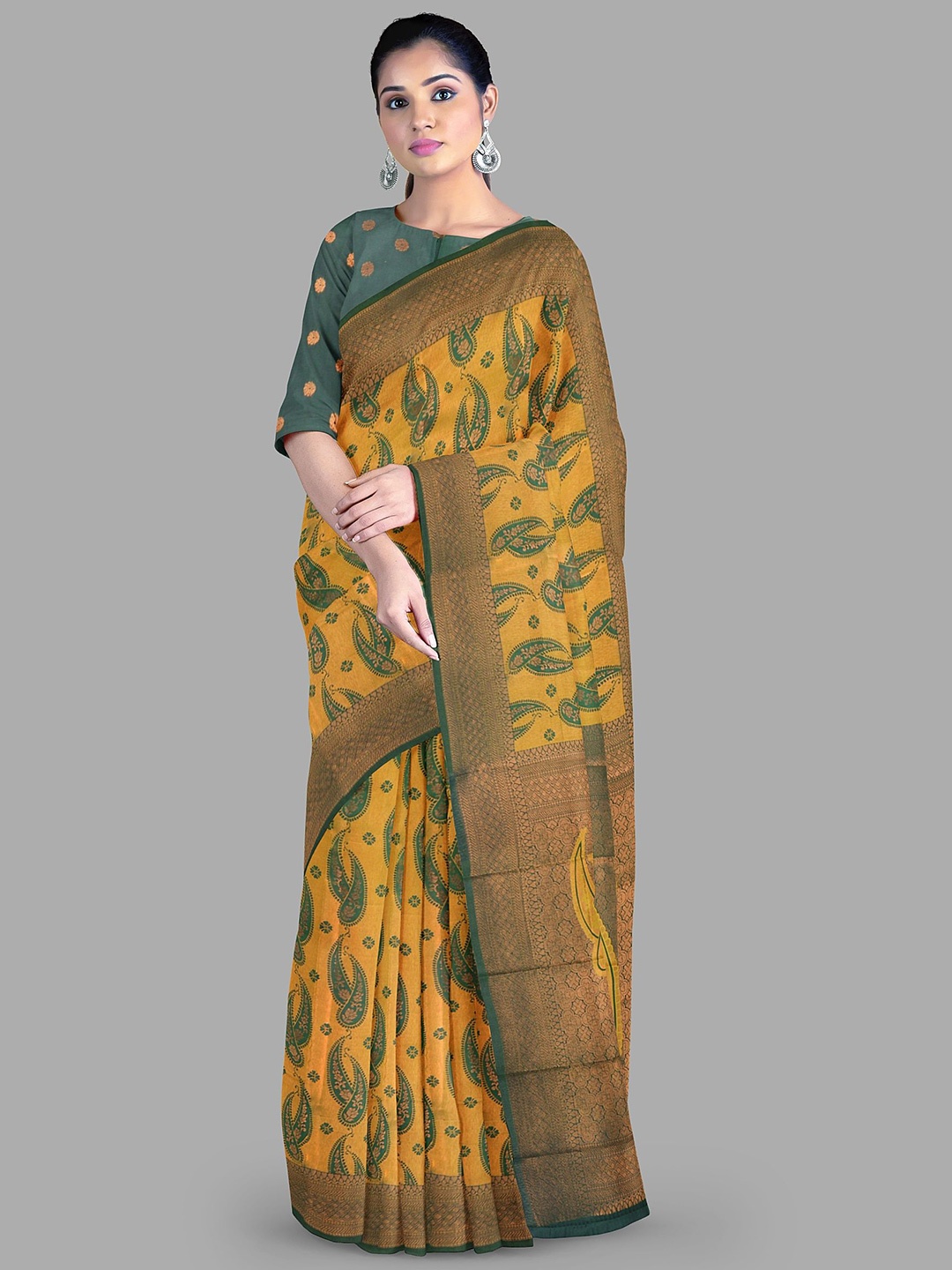 

The Chennai Silks Woven Design Zari Bhagalpuri Saree, Mustard