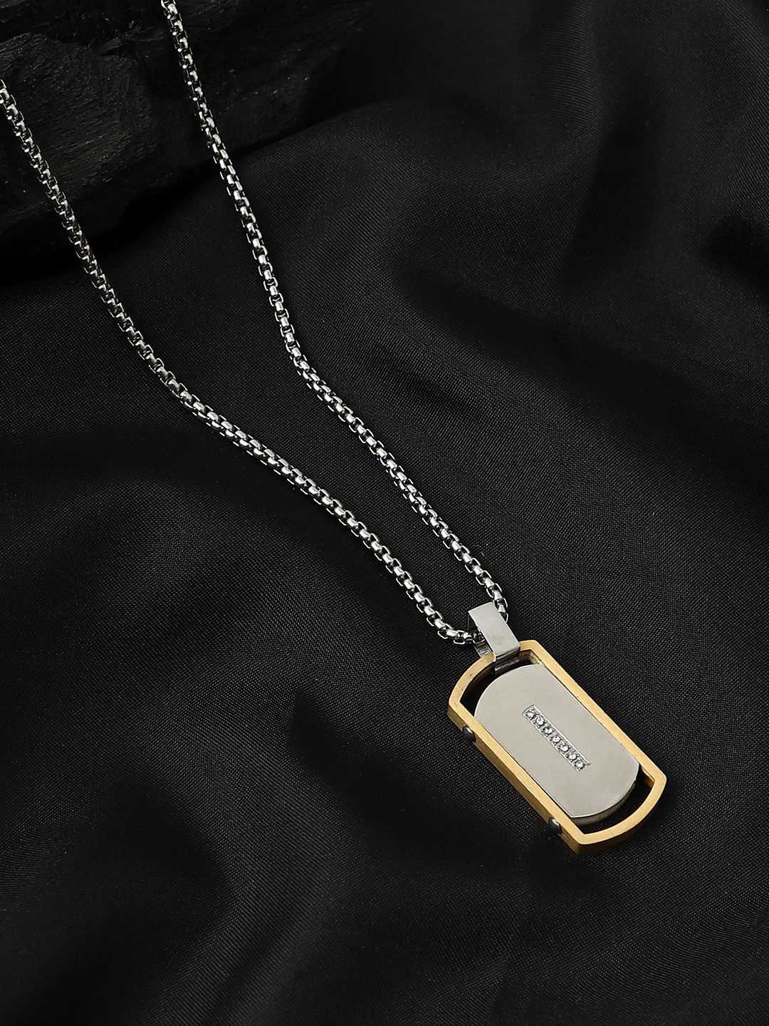 

French Accent Men Silver-Plated Pendant with Chain