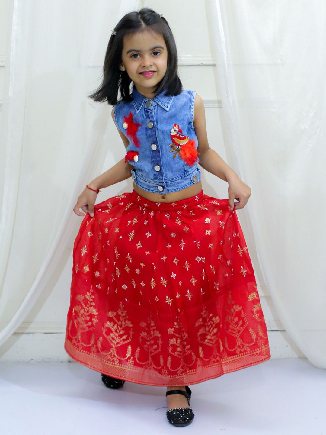 

Twisha Girls Embellished Top with Skirt, Blue