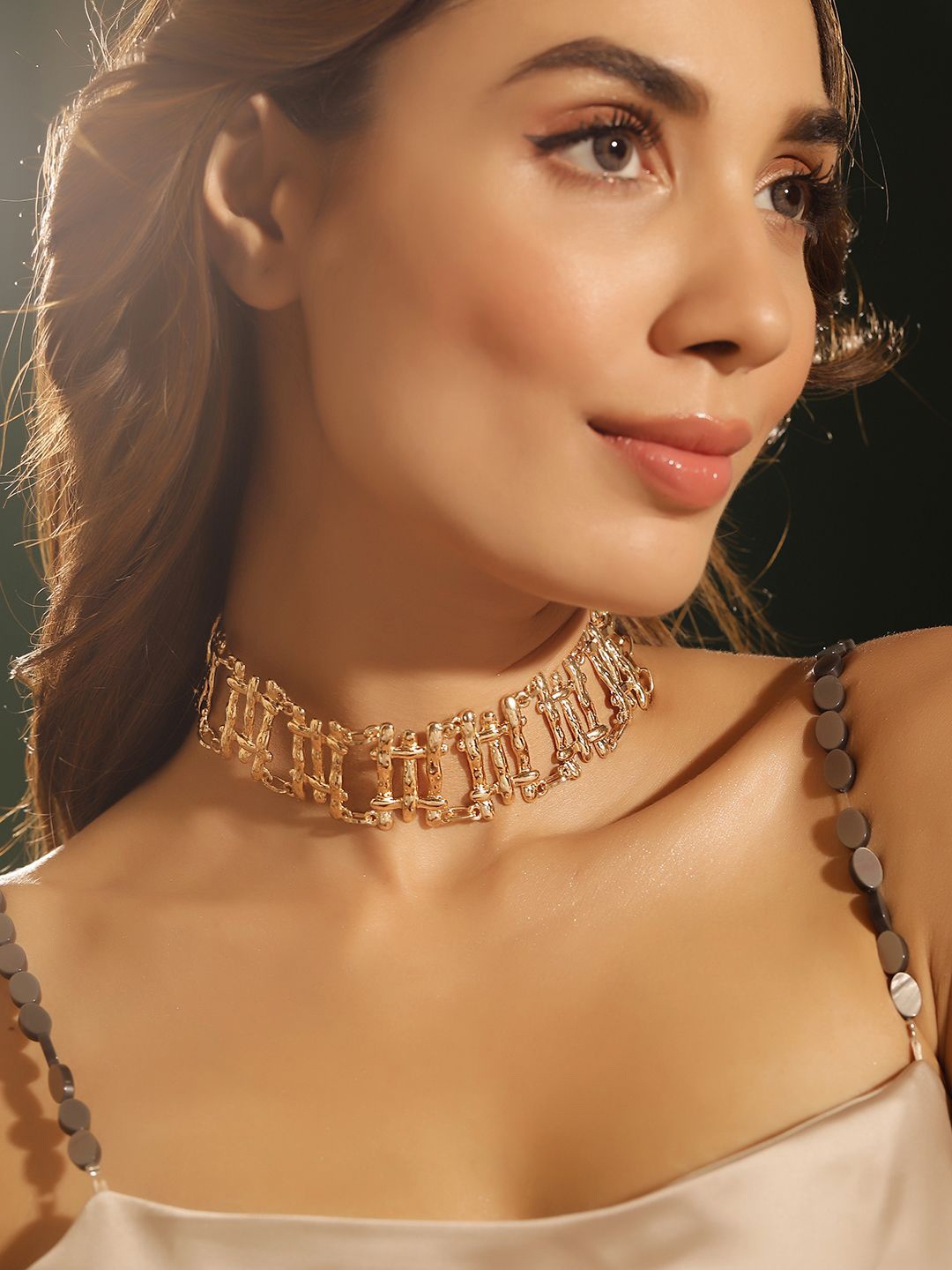 

Priyaasi Gold-Plated Hammered Style Choker Pattern Necklace