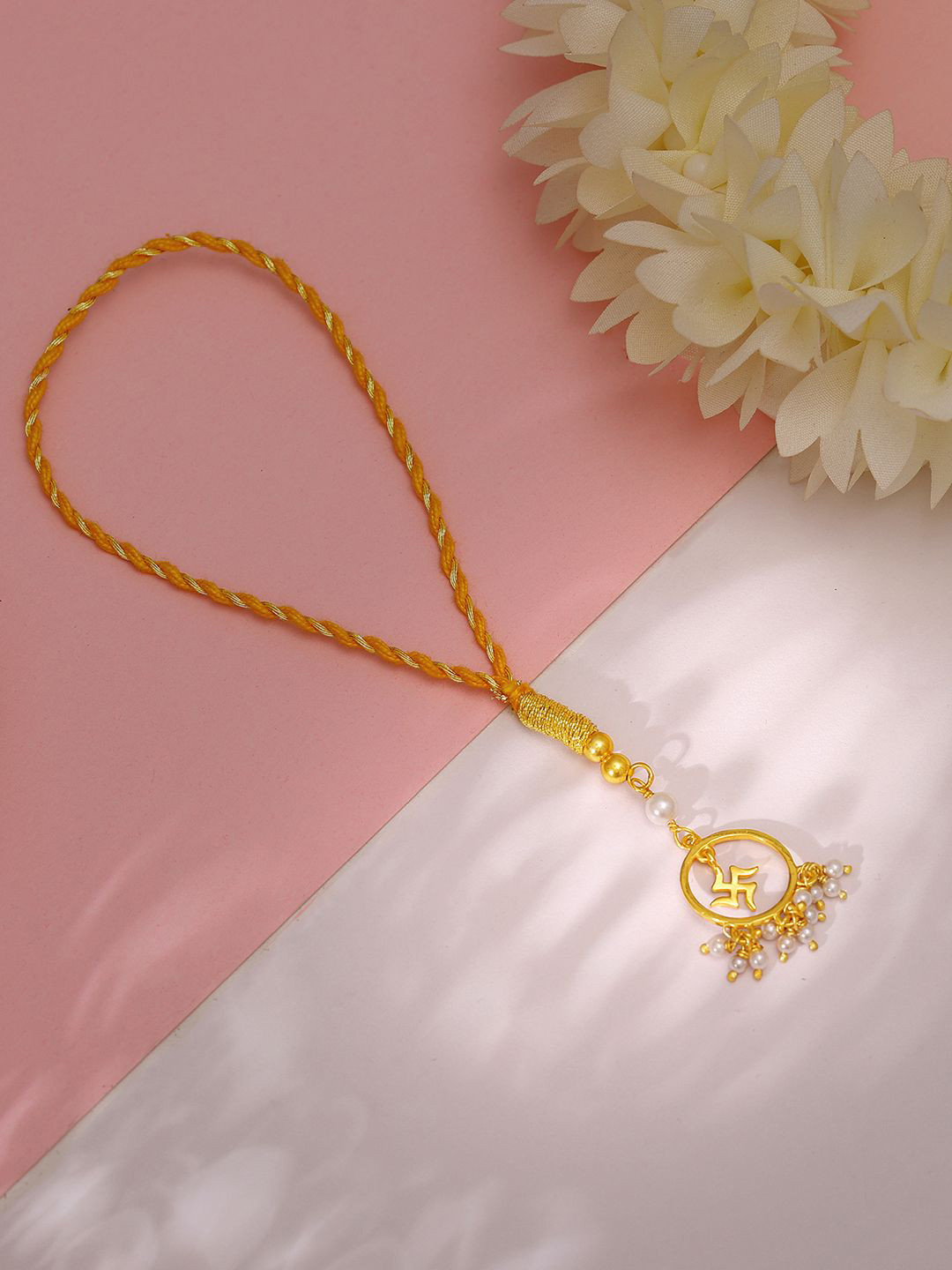 

GIVA 925 Silver Circular Swastik Charm Lumba Rakhi With Roli Chawal, Gold