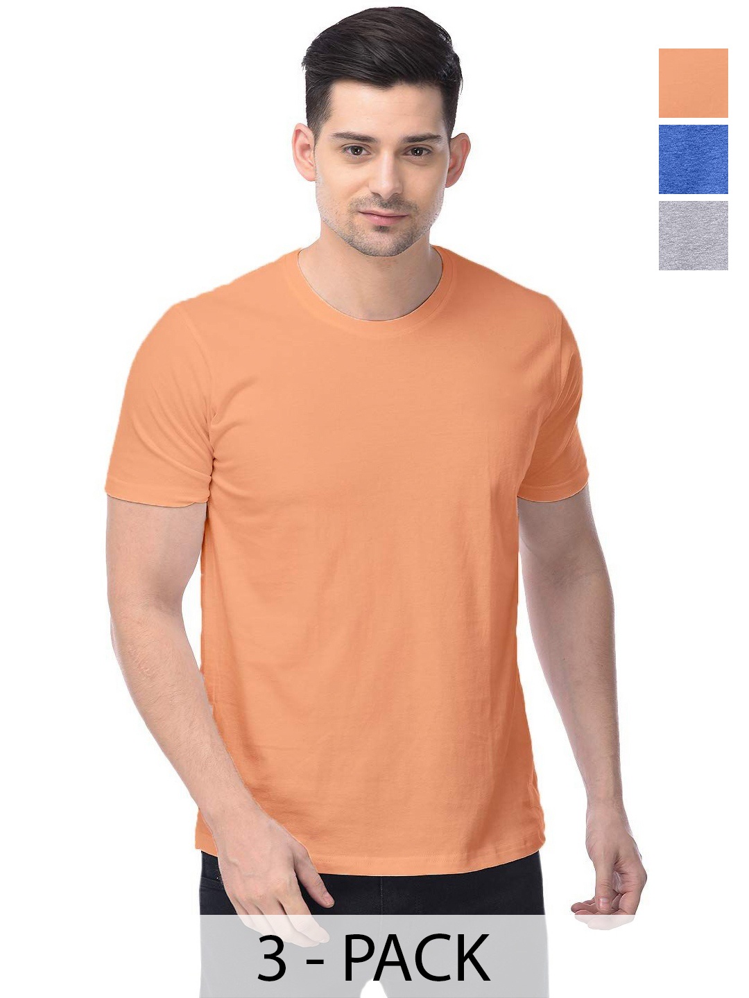 

COLOR CAPITAL Unisex Pack Of 3 Solid Round Neck Cotton T-shirts, Orange