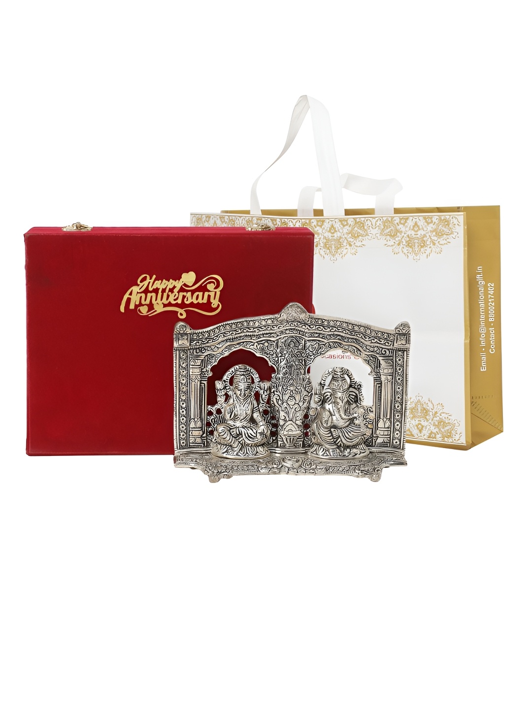 

INTERNATIONAL GIFT Silver Toned Laxmi Ganesh Metal Idol Showpiece With Velvet Box