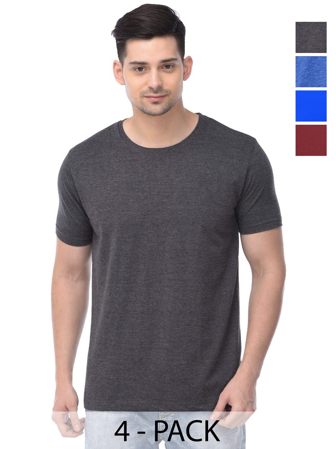 

COLOR CAPITAL Unisex Pack Of 4 Cotton T-Shirts, Grey