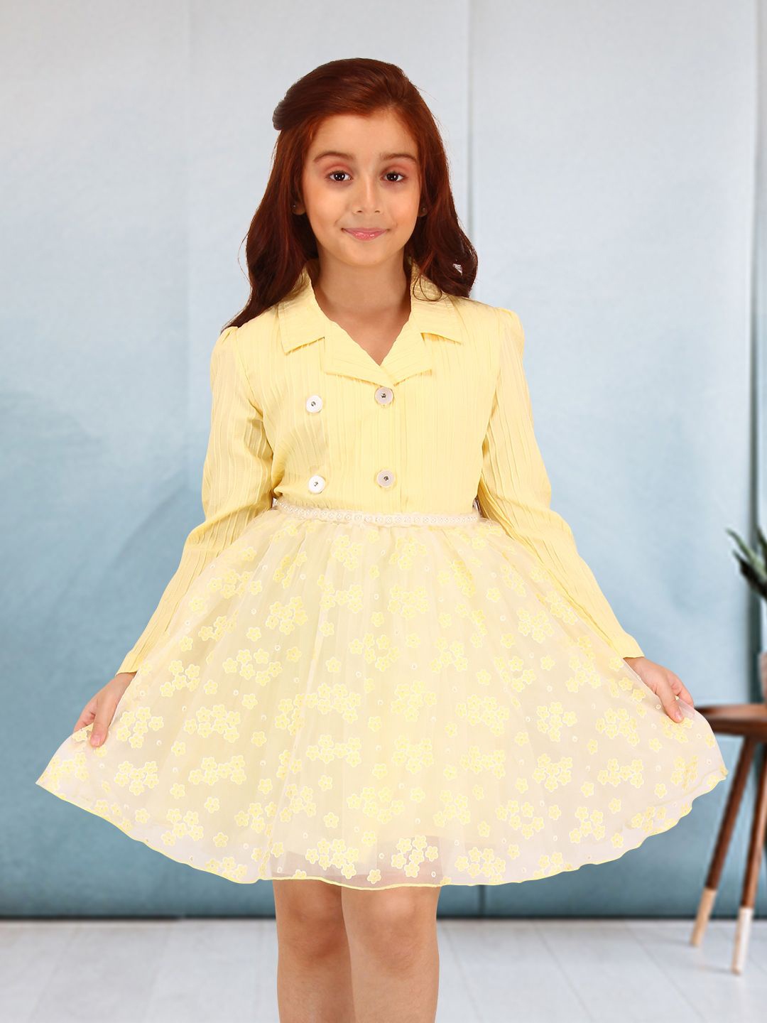 

CUTECUMBER Embellished Print Net Fit & Flare Dress, Yellow