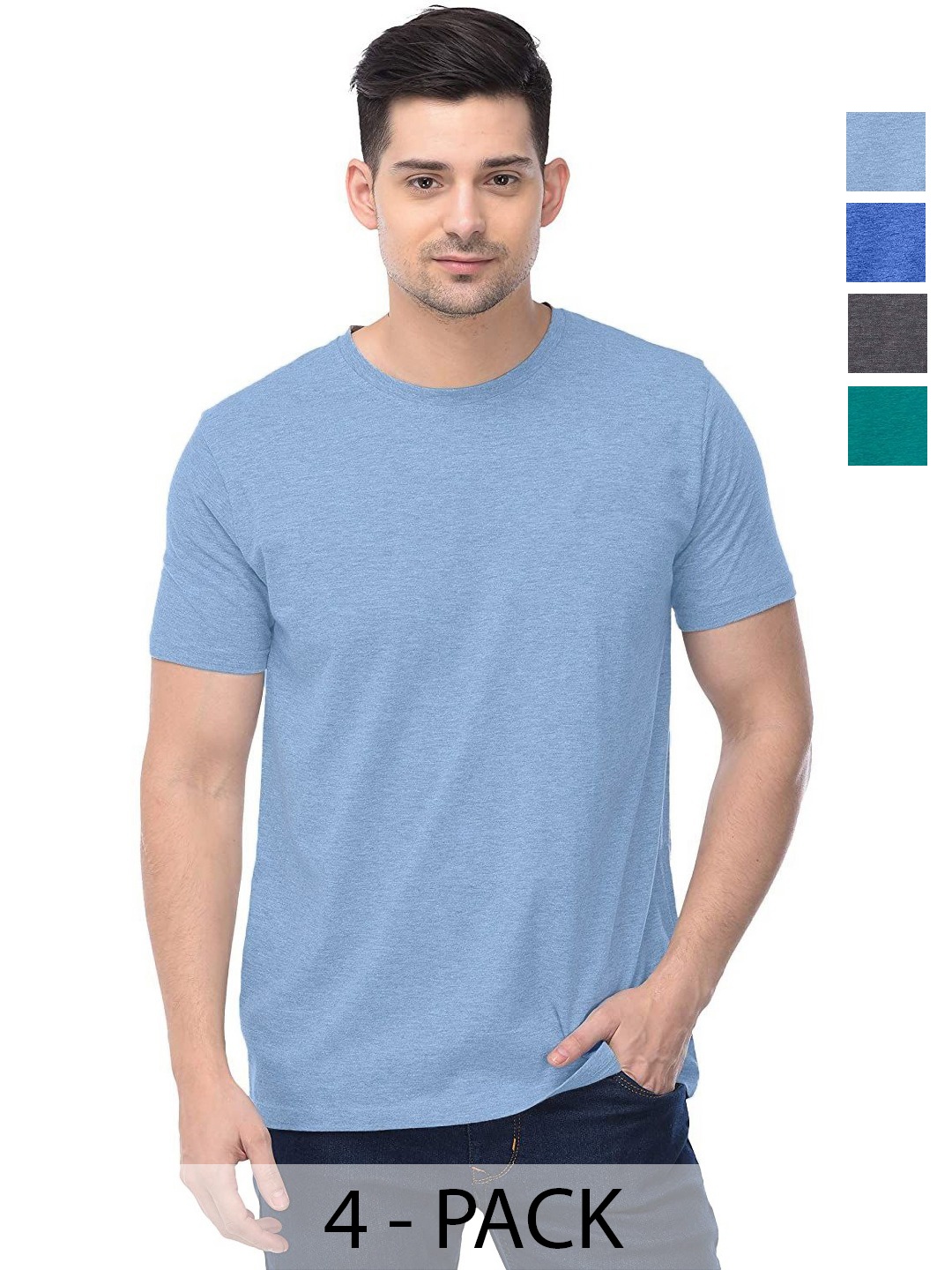 

COLOR CAPITAL Unisex Pack Of 4 Solid Round Neck Cotton T-shirts, Green