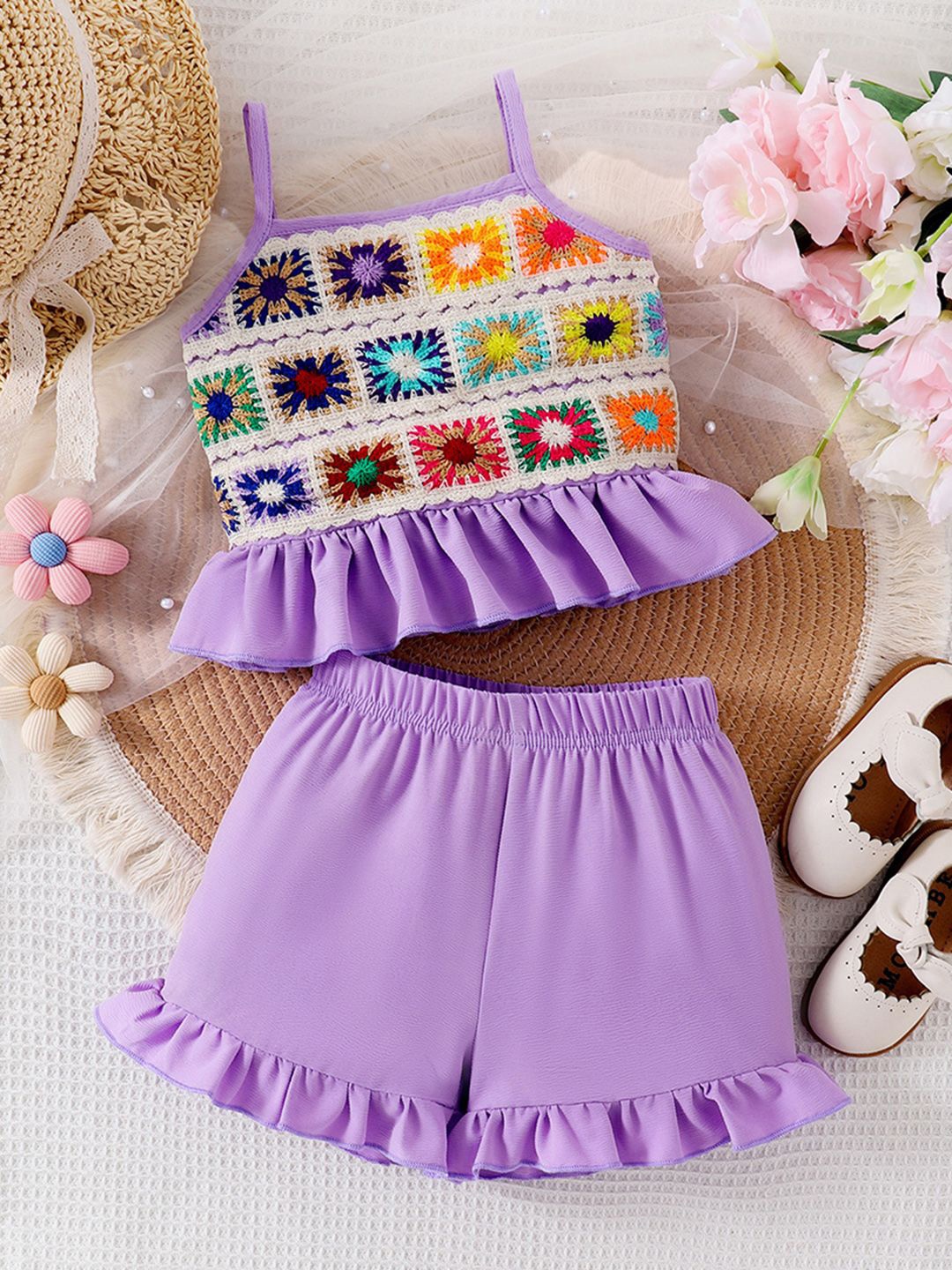 

INCLUD Girls Crochet Top with Shorts, Purple