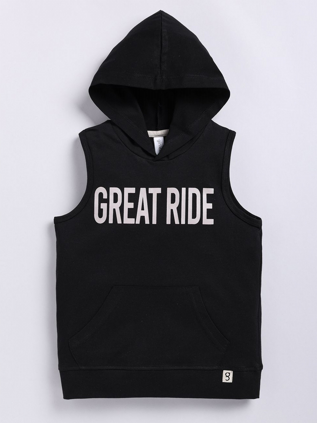 

Ginie Boys Typography Printed Hood Cotton T-Shirt, Black