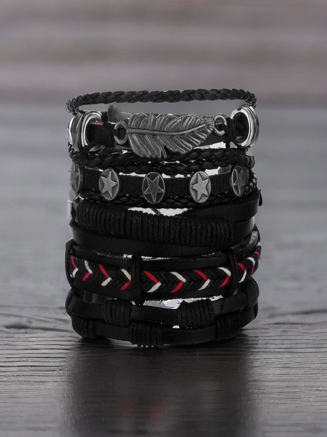 

UNIVERSITY TRENDZ Men Beaded Leather Multistrand Bracelet, Black