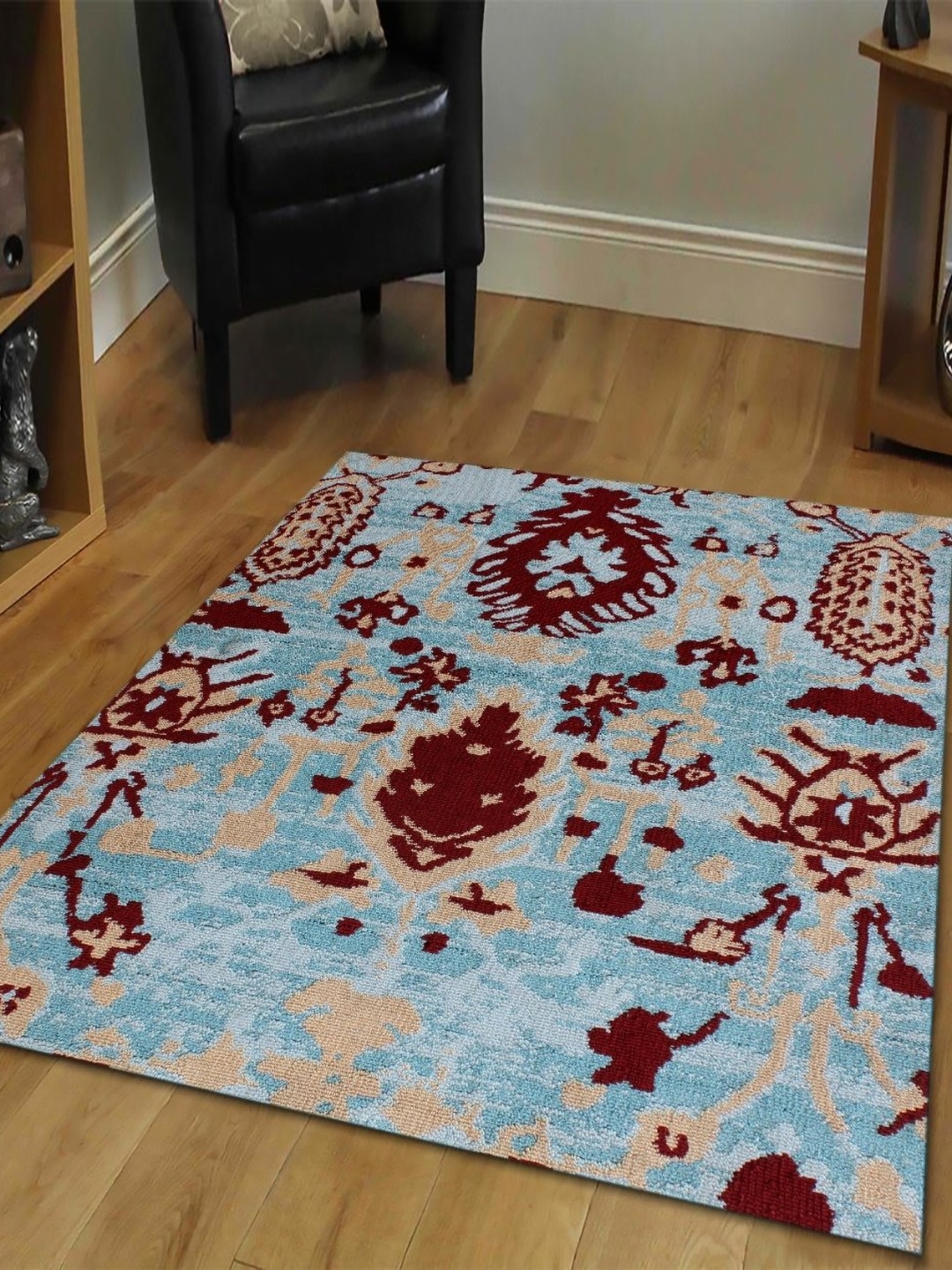 

MULTITEX Maroon and Blue Floral Anti-Skid Contemporary Carpet