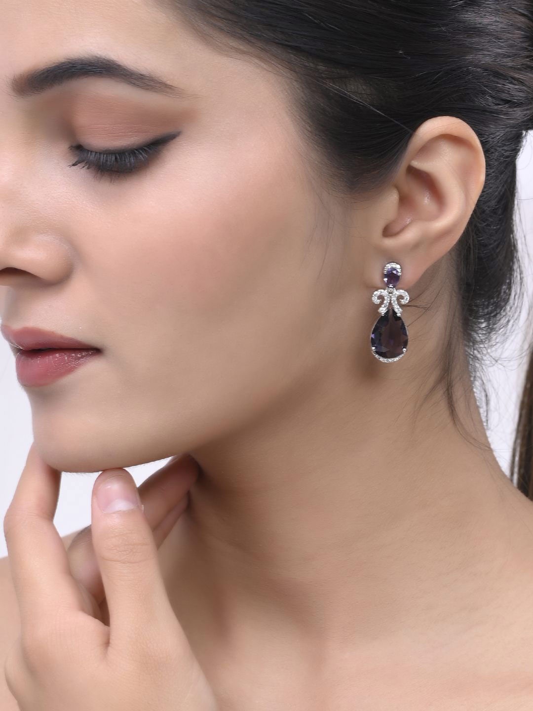 

Silvermerc Designs Silver-Plated American Diamond Studded Drop Earrings