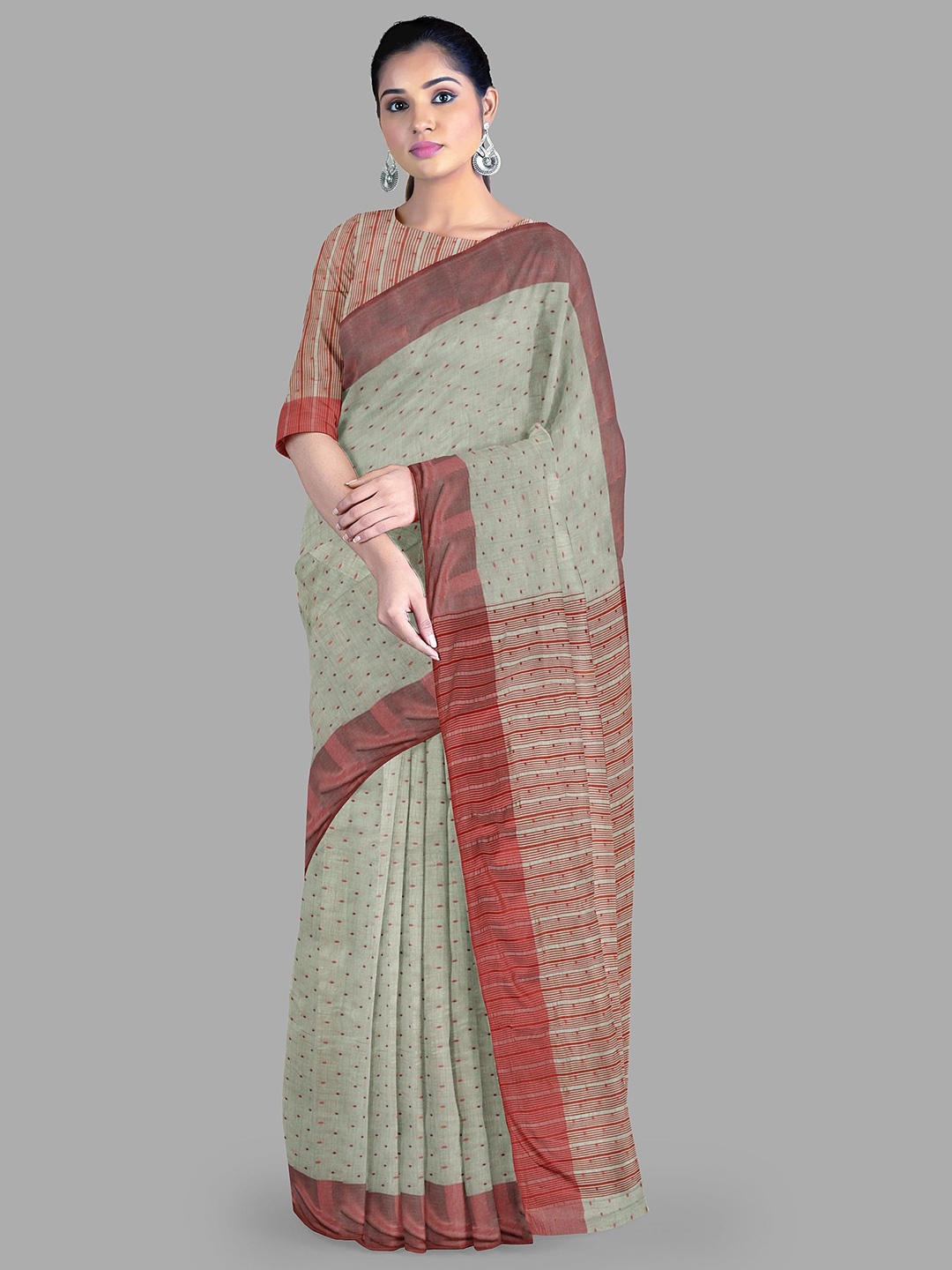 

The Chennai Silks Printed Polka Dot Saree, Grey