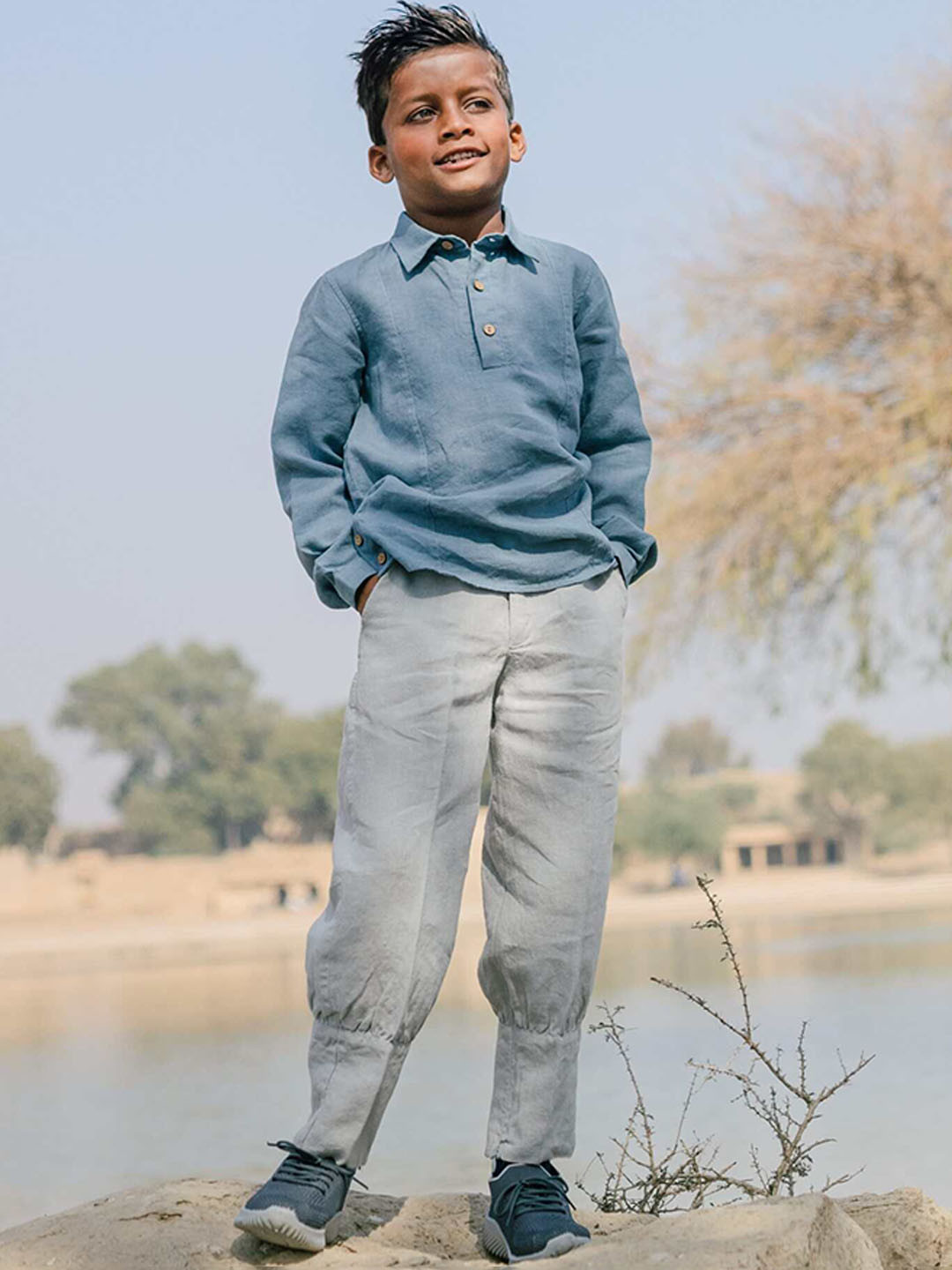 

CHI LINEN CLOTHING Boys Printed Original Chinos Trousers, Off white