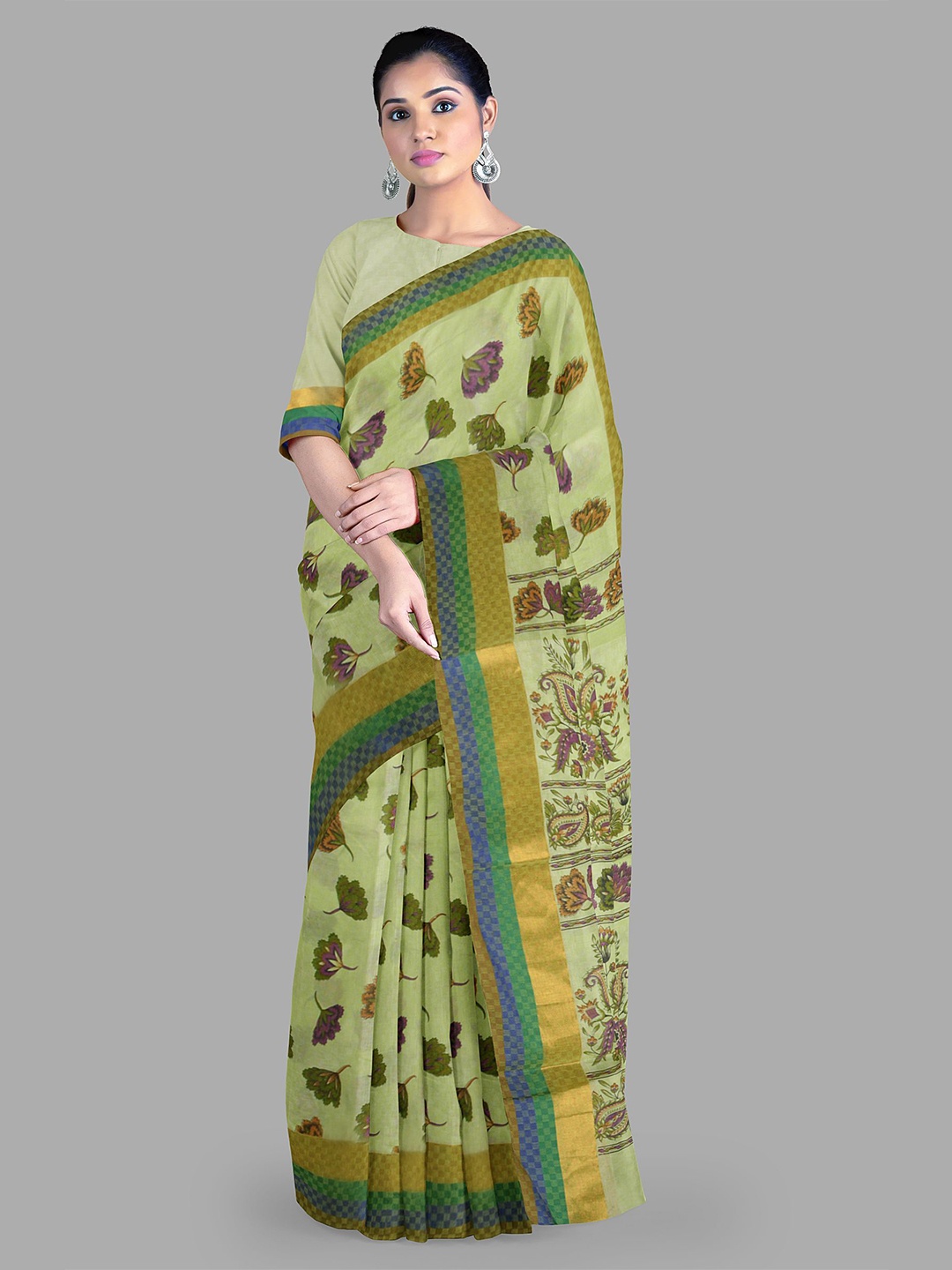 

The Chennai Silks Floral Zari Gadwal Saree, Green