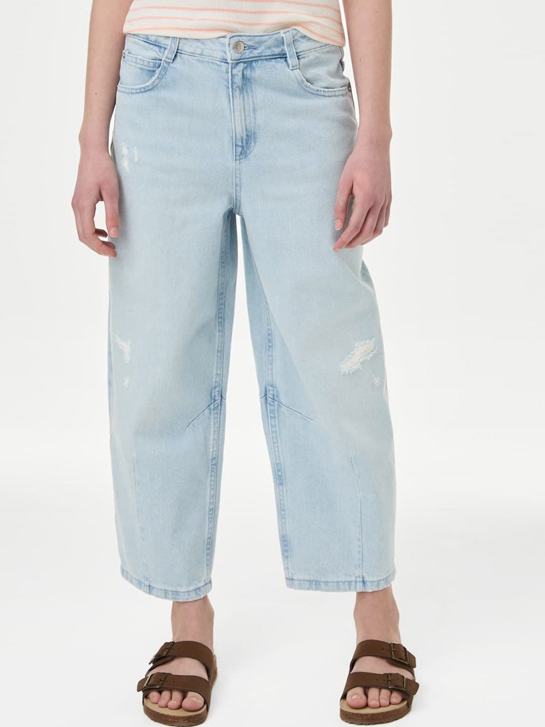 

Marks & Spencer Girls High-Rise Low Distress Heavy Fade Jeans, Blue