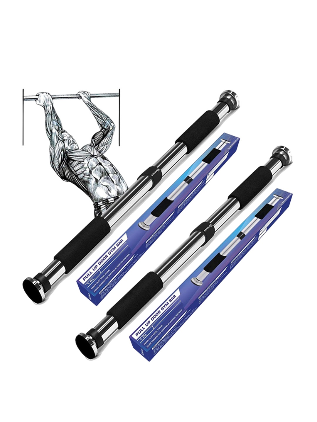 

STRAUSS Pack Of 2 Pull Up Door Gym Bar, Black