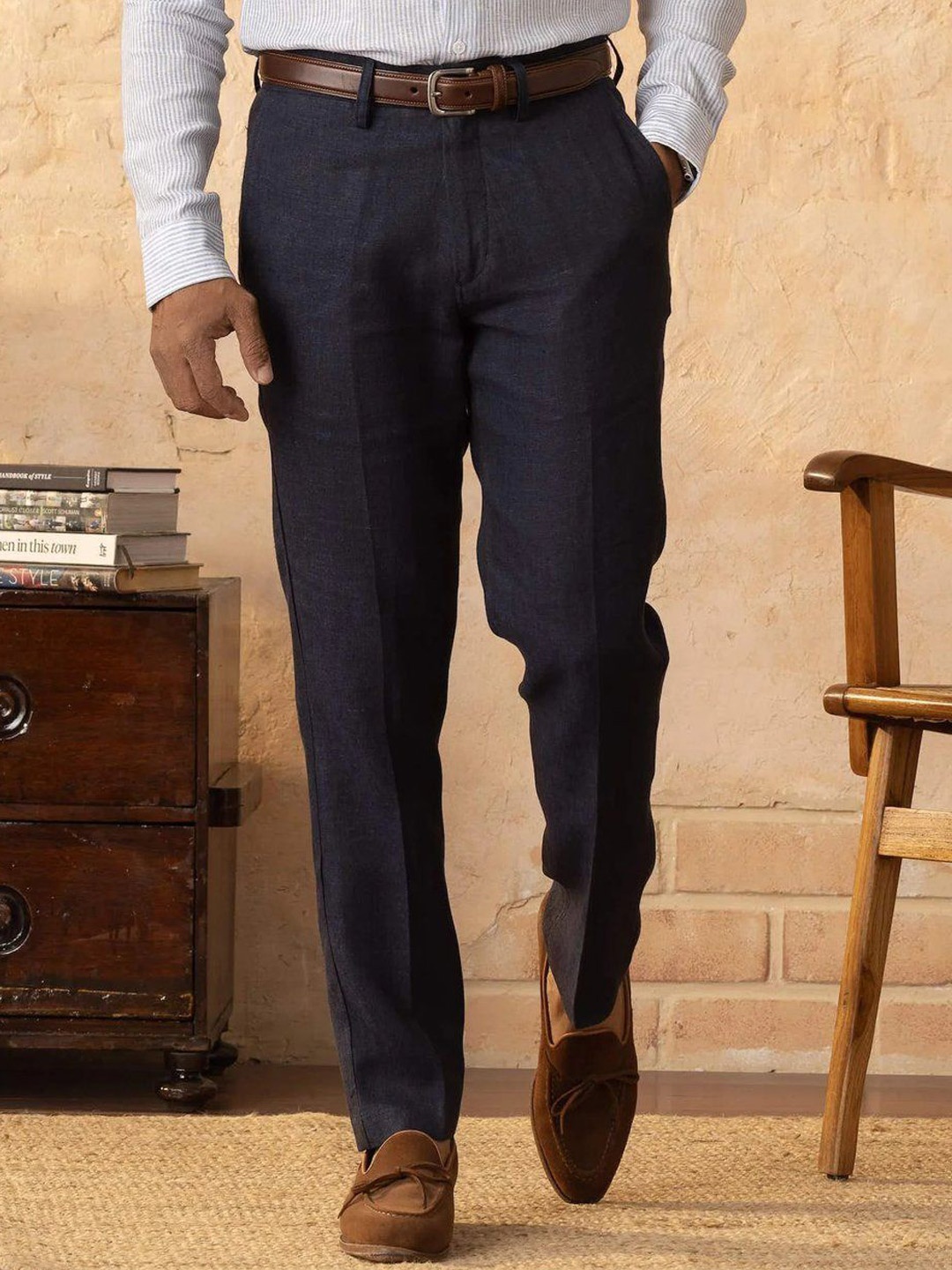 

Monks of Method Men Classic Slim Fit Trousers, Navy blue